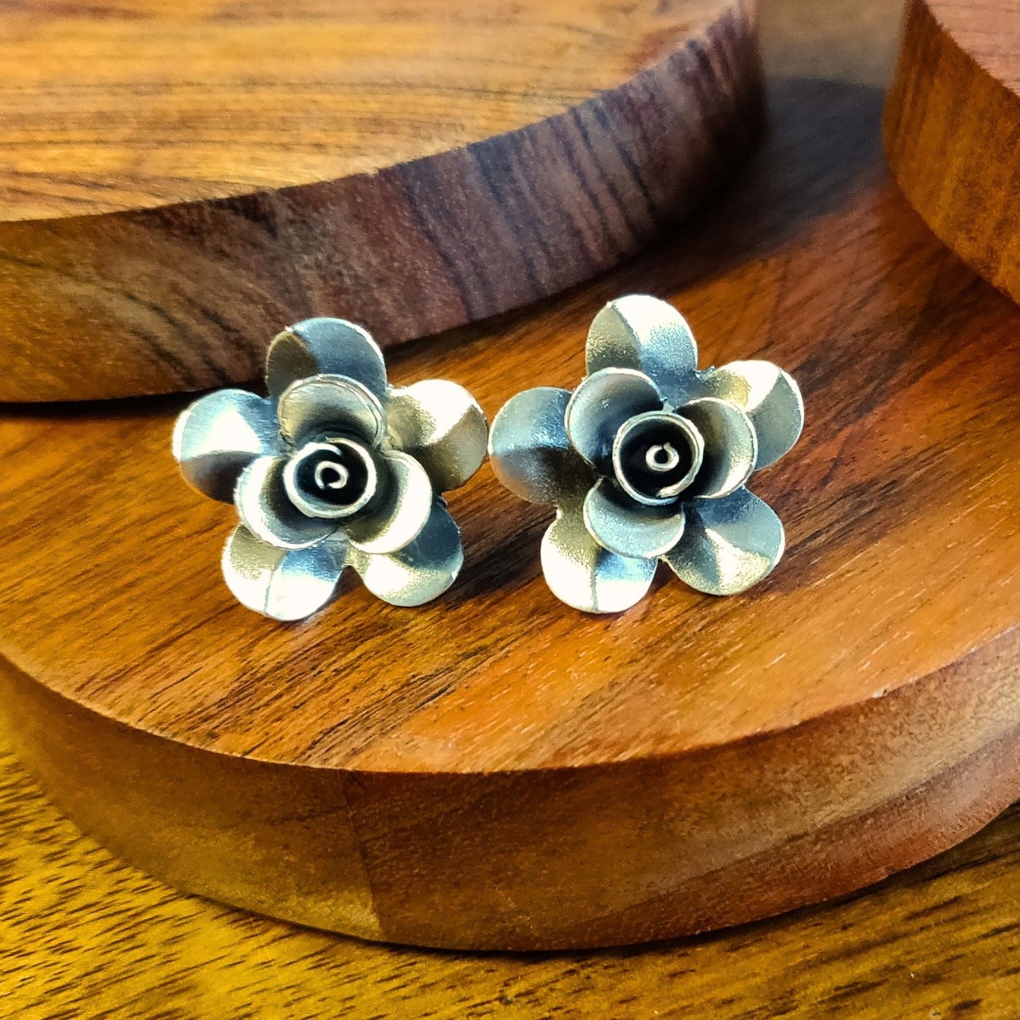 Statement Floral 3D Angular Rose Earring With Post Stud