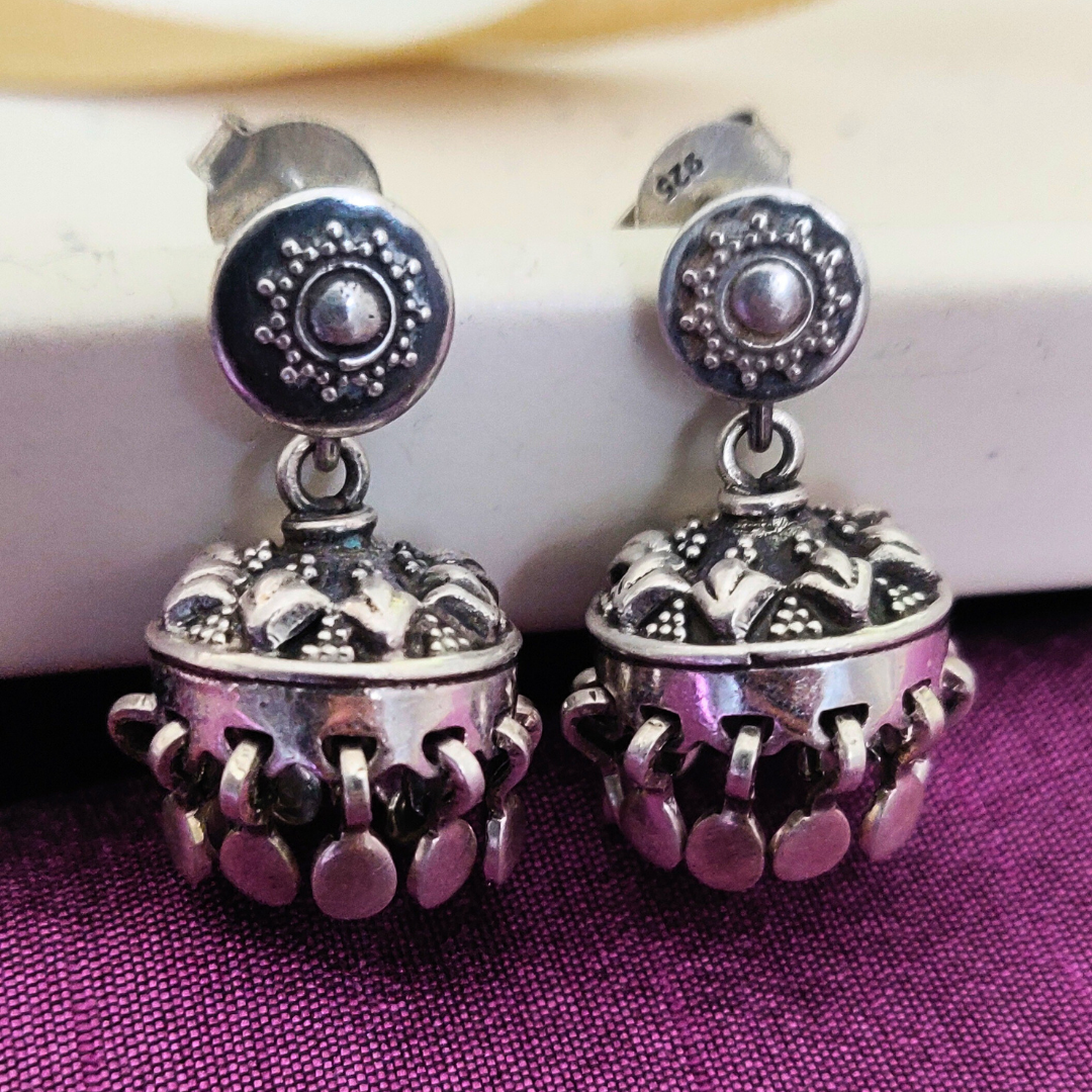 Everyday Wear 925 Silver Samll Circle Stud with Jhumka