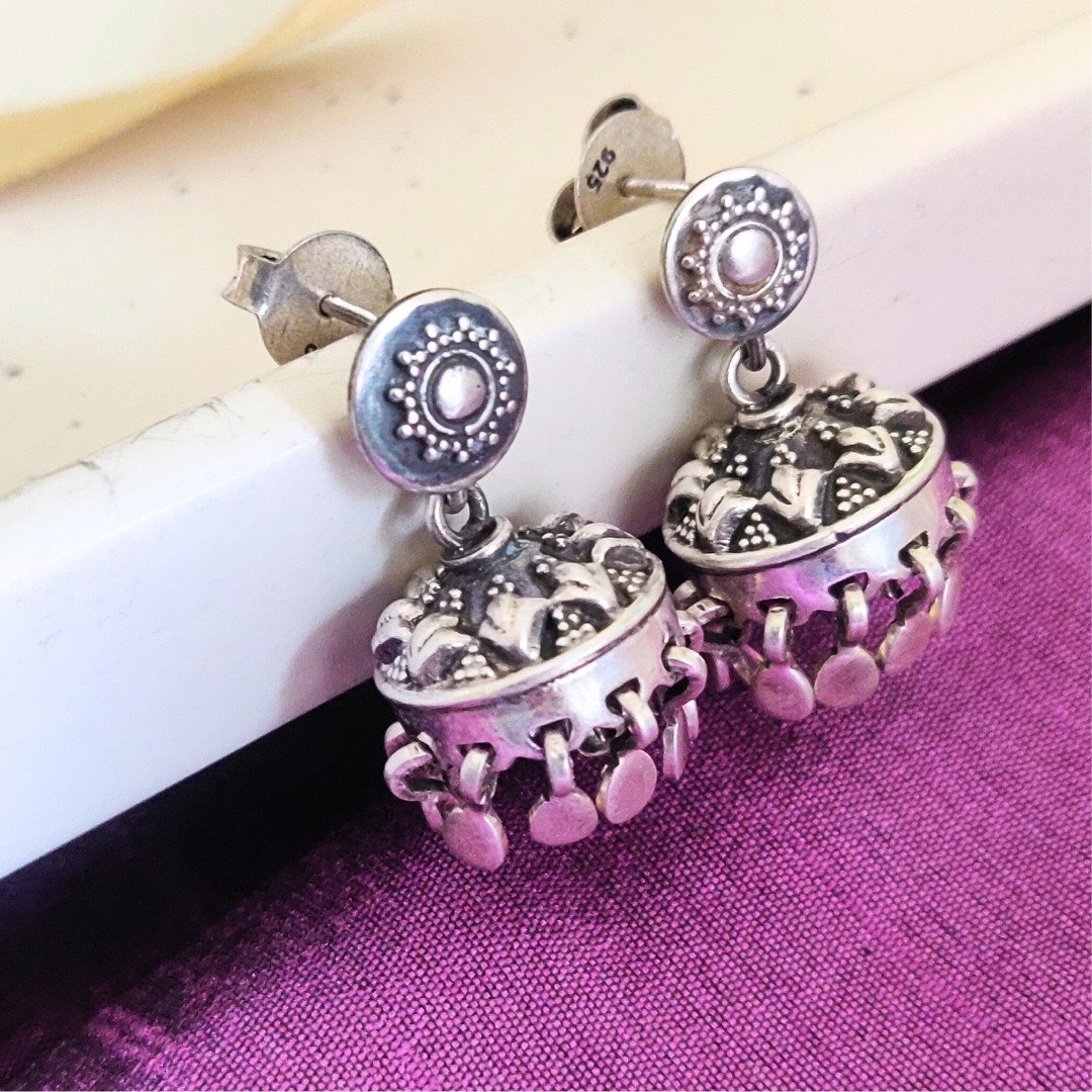 Everyday Wear 925 Silver Samll Circle Stud with Jhumka