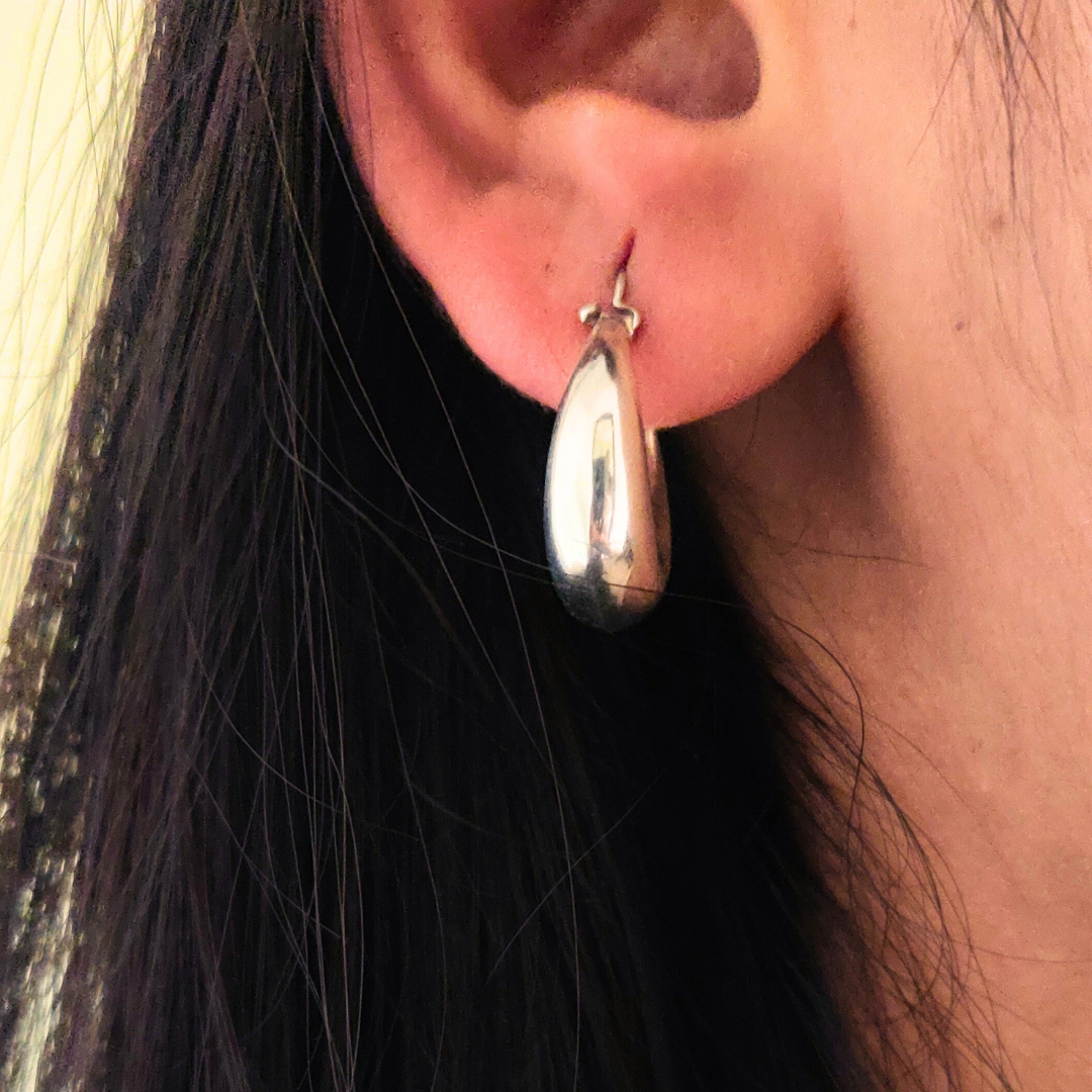 Small 92.5 Silver Crescent Designer Hoop Plain