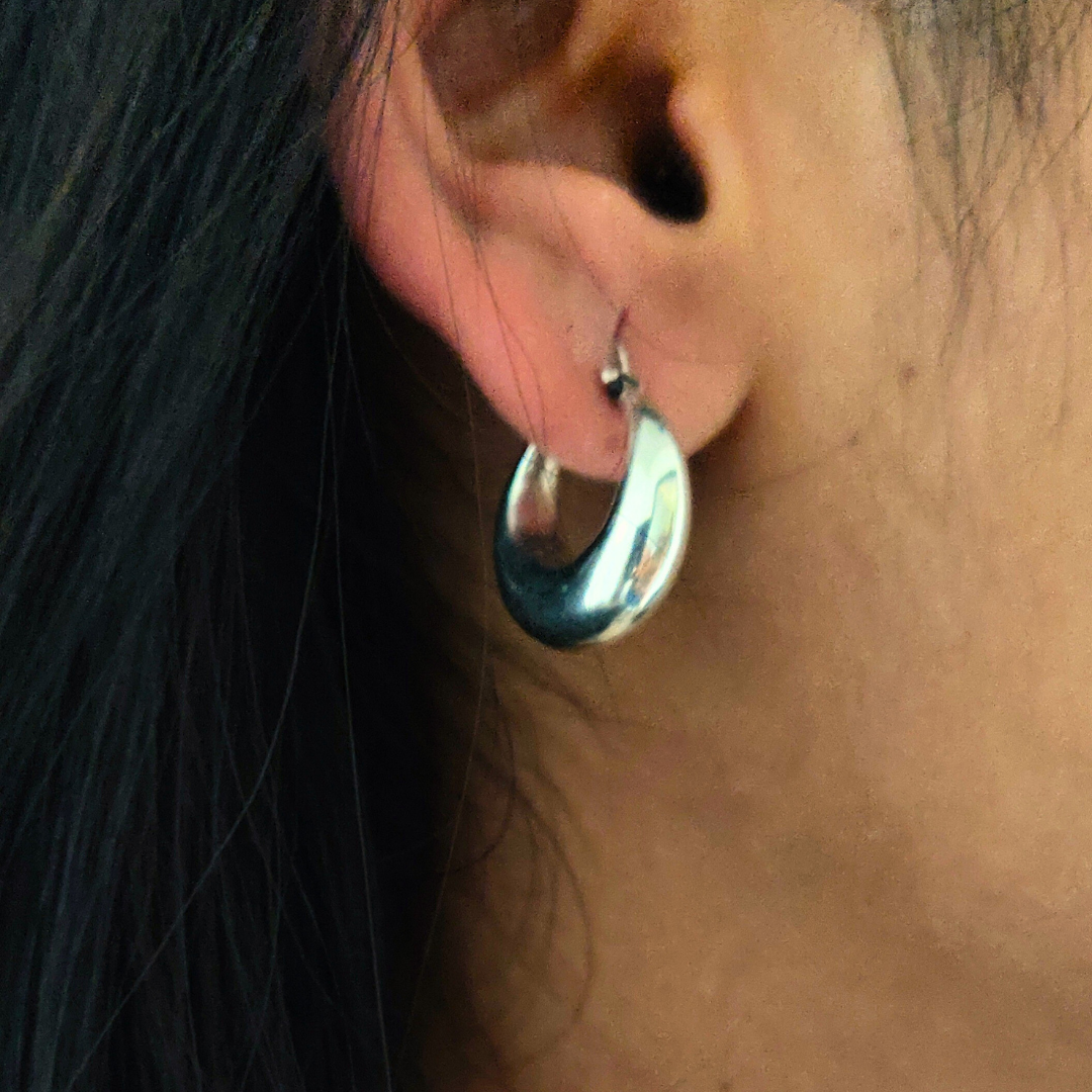 Small 92.5 Silver Crescent Designer Hoop Plain