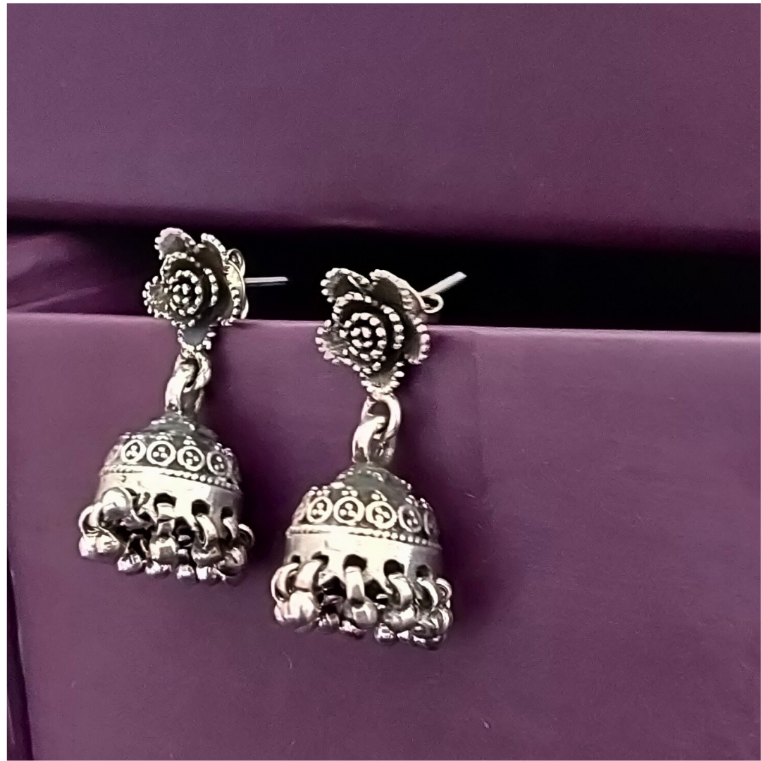Everyday Wear 925 Silver Rose Stud Jhumka