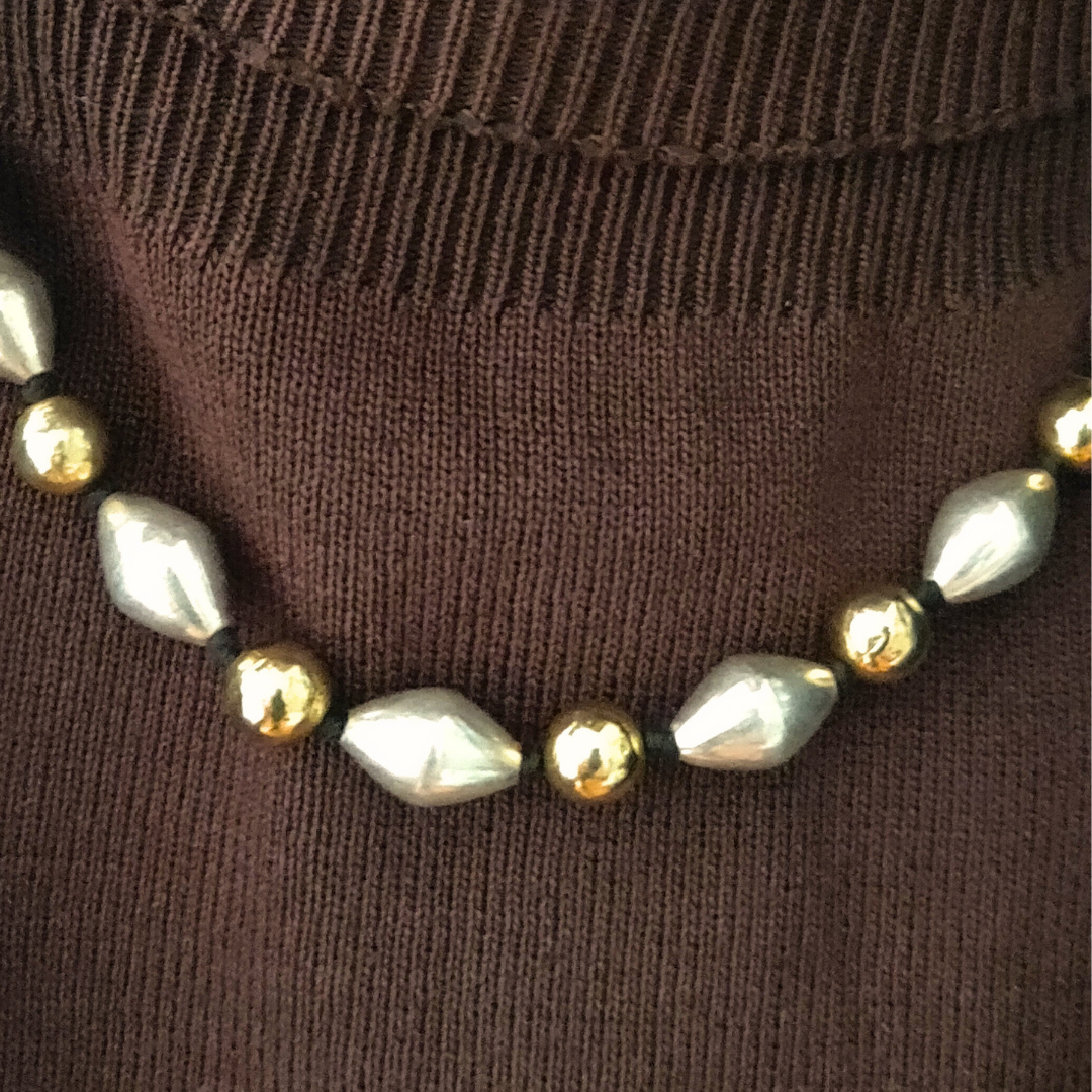 Dholki Dual Tone Neckpiece with Gold Polish Balls With Black Dori