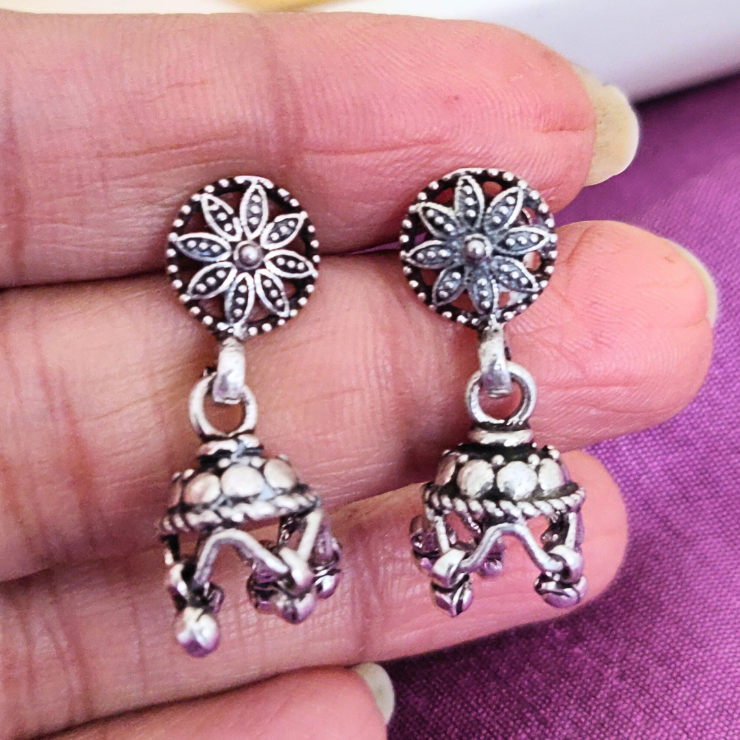 925 Silver Floral Stud Jhumka