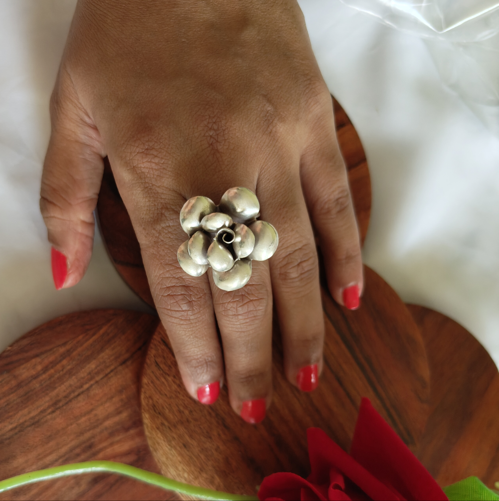 Statement 3D Rose Floral Glossy Ring