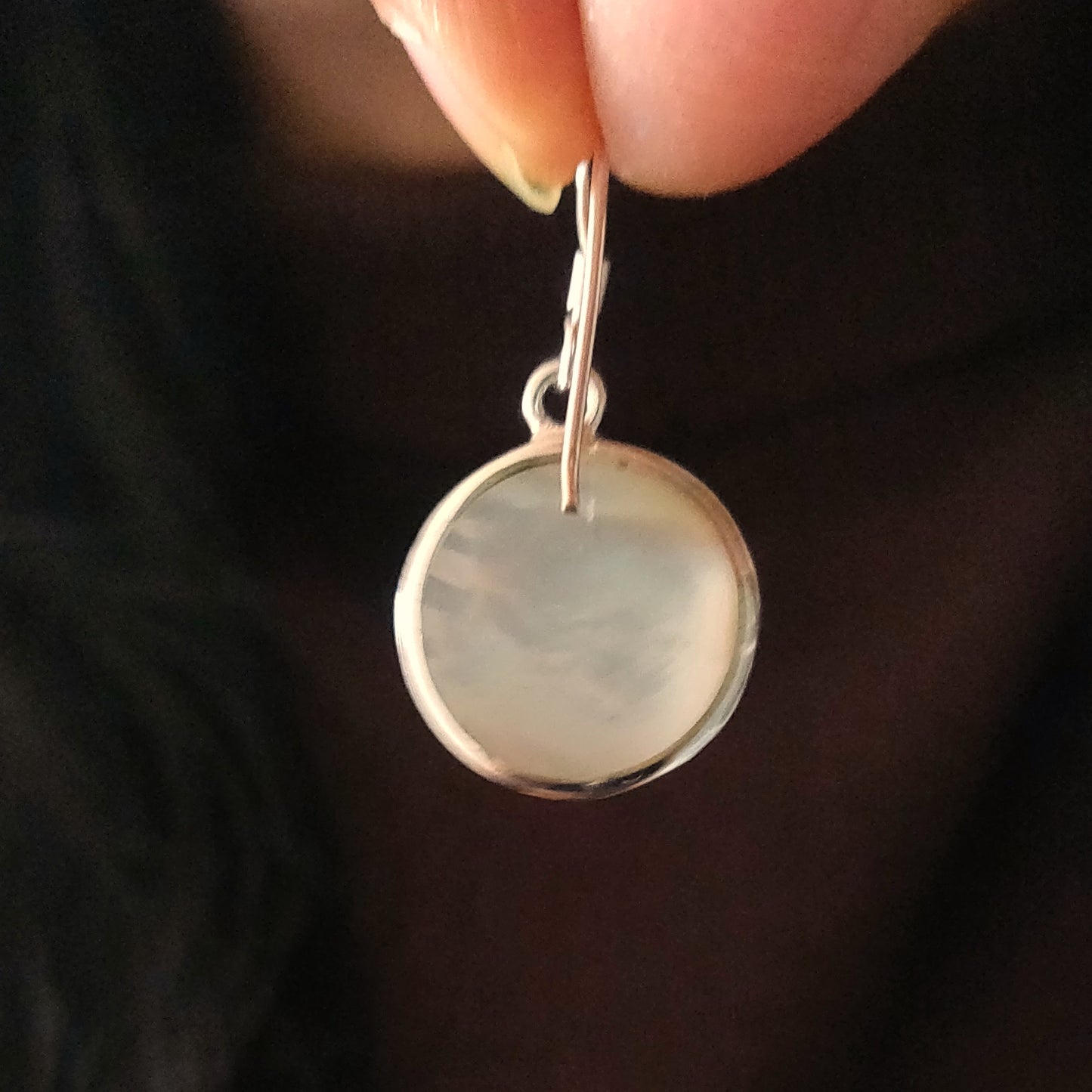 Circular Mother Of Pearl Floral Earrings With Hooks