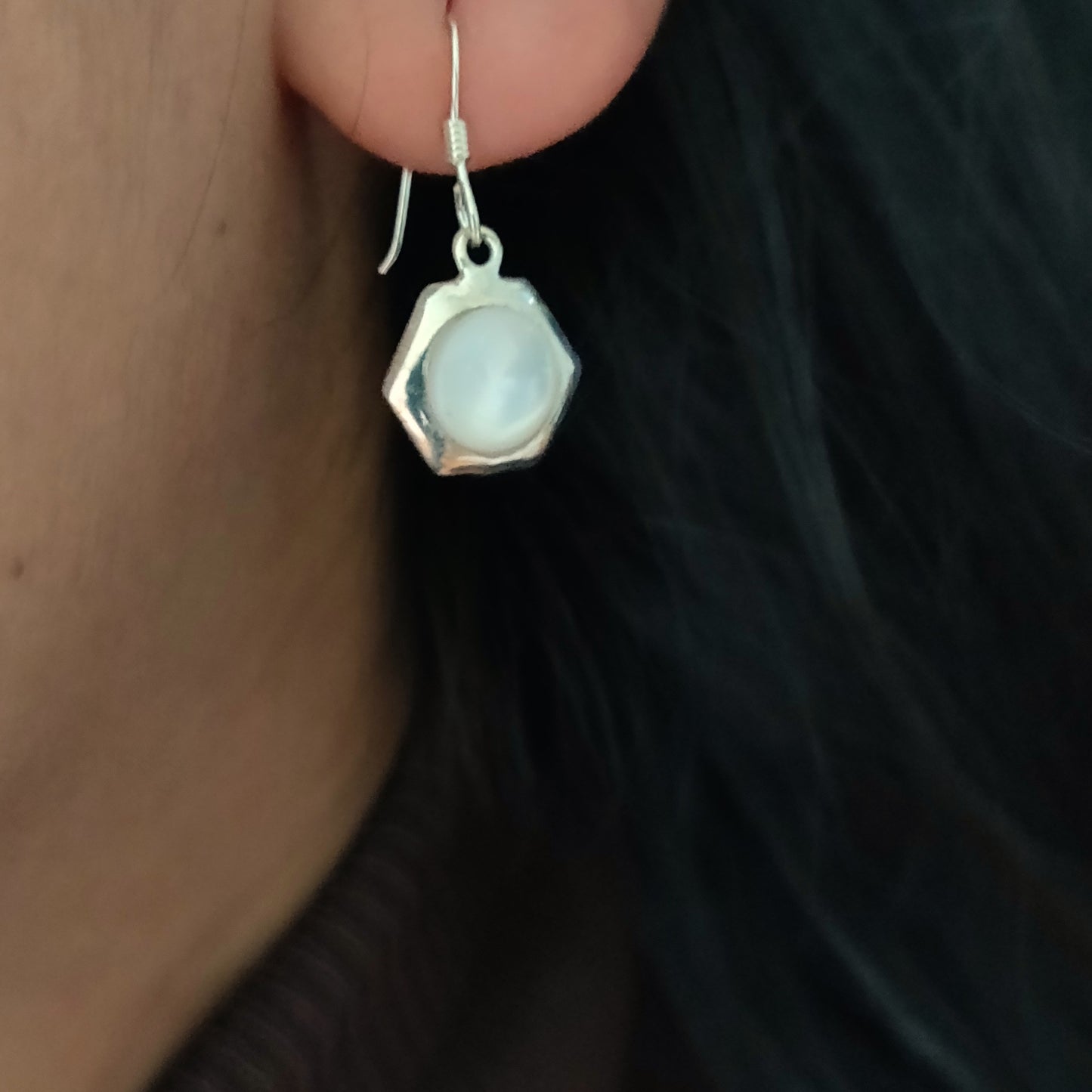 Hexagon White Stone Earrings With Hooks