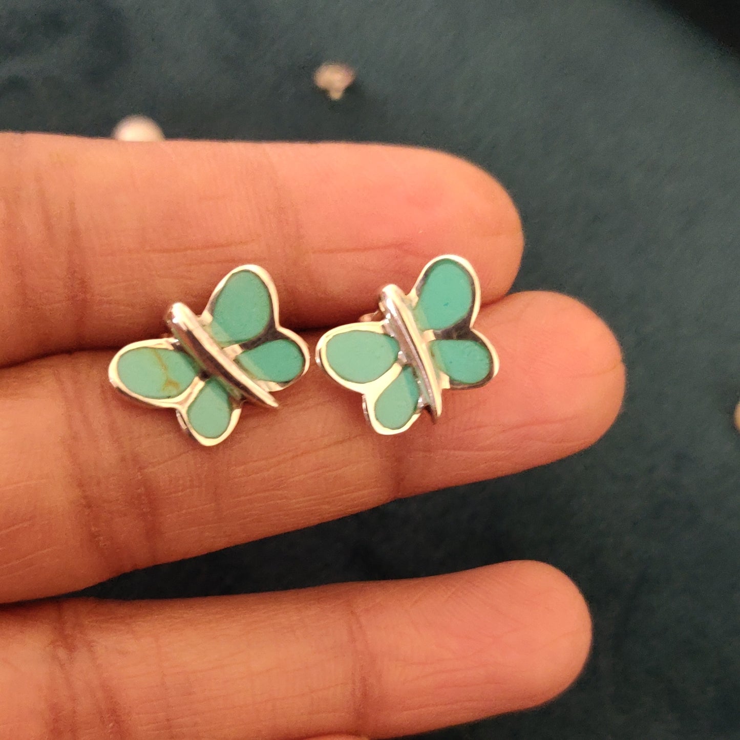 Dainty Turquoise Blue Enamel Butterfly Stud Earrings