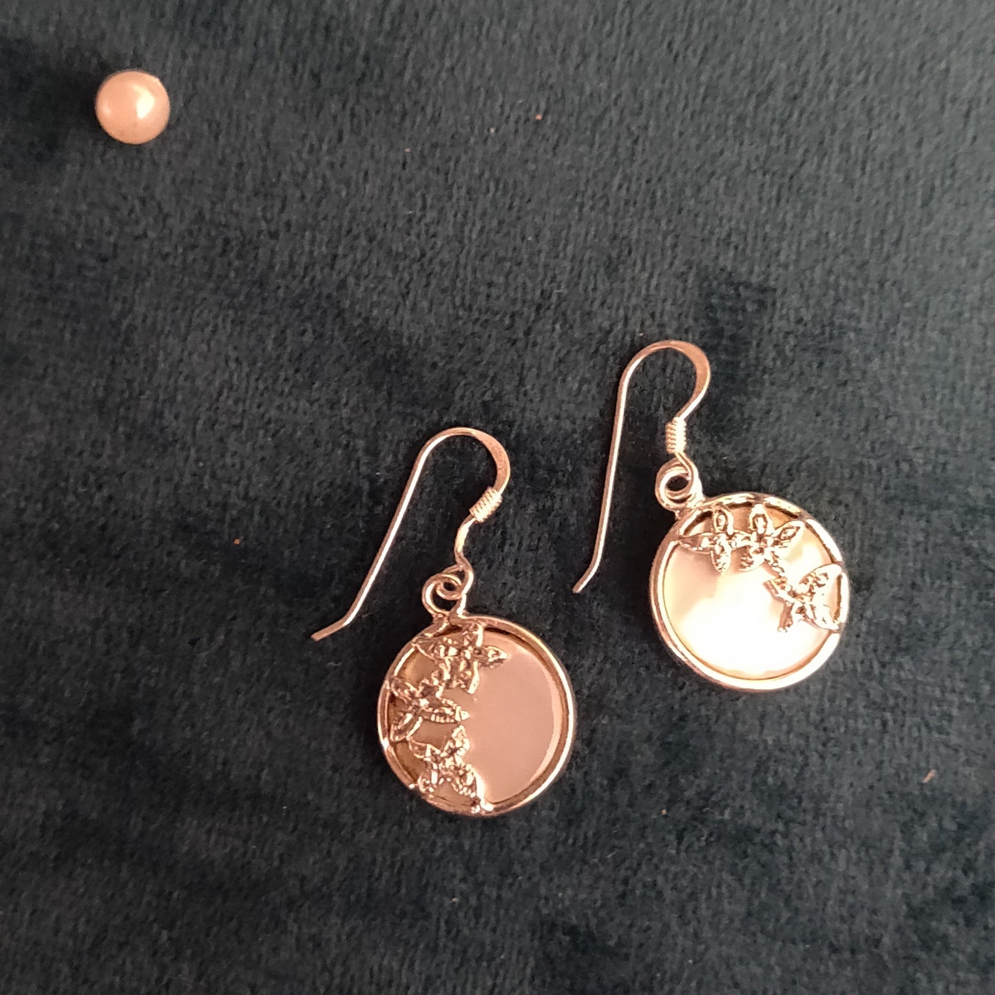 Circular Mother Of Pearl Floral Earrings With Hooks