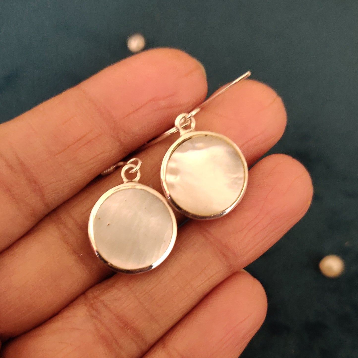 Circular Mother Of Pearl Floral Earrings With Hooks