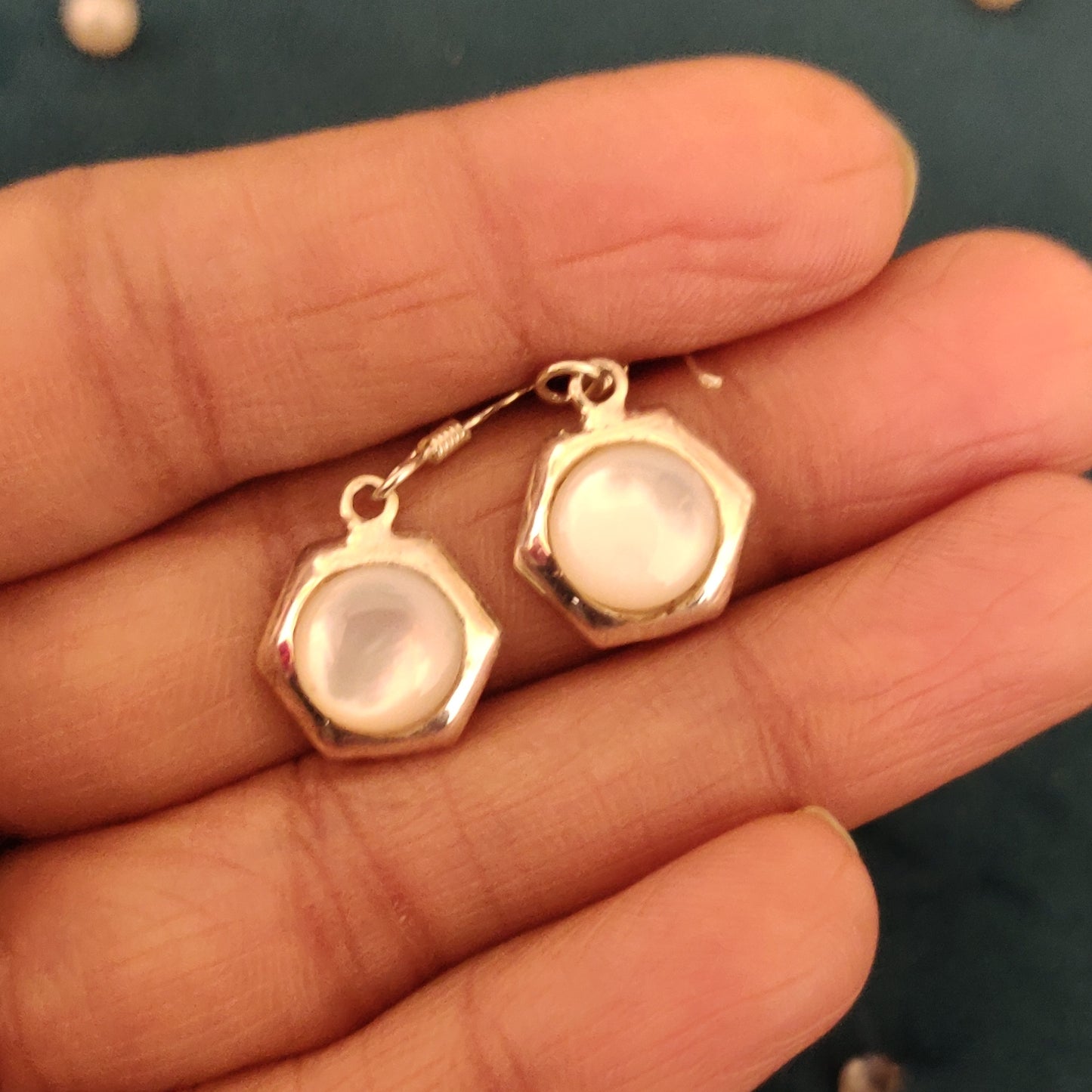 Hexagon White Stone Earrings With Hooks