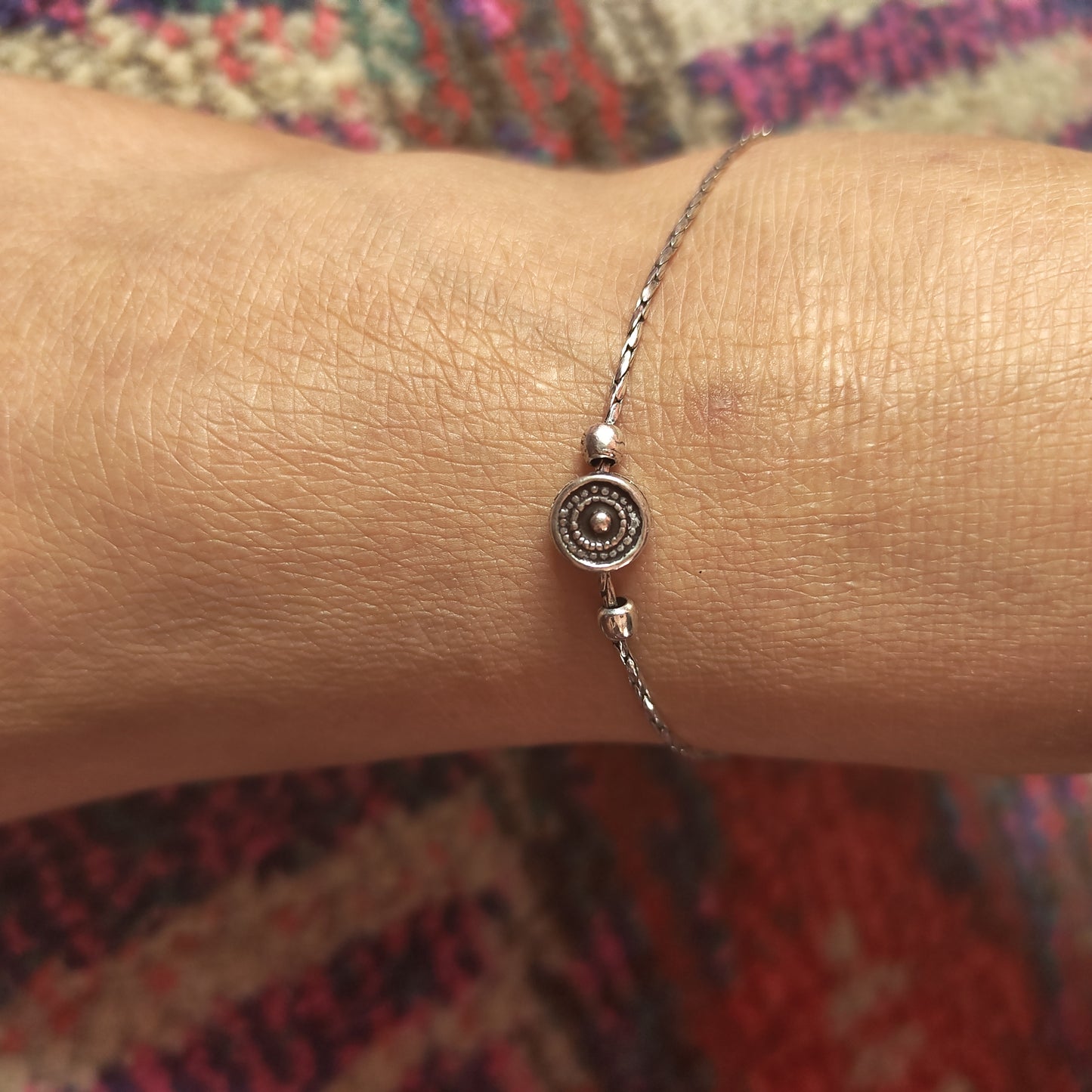 Women Anklet With Circular Silver Beads Pair