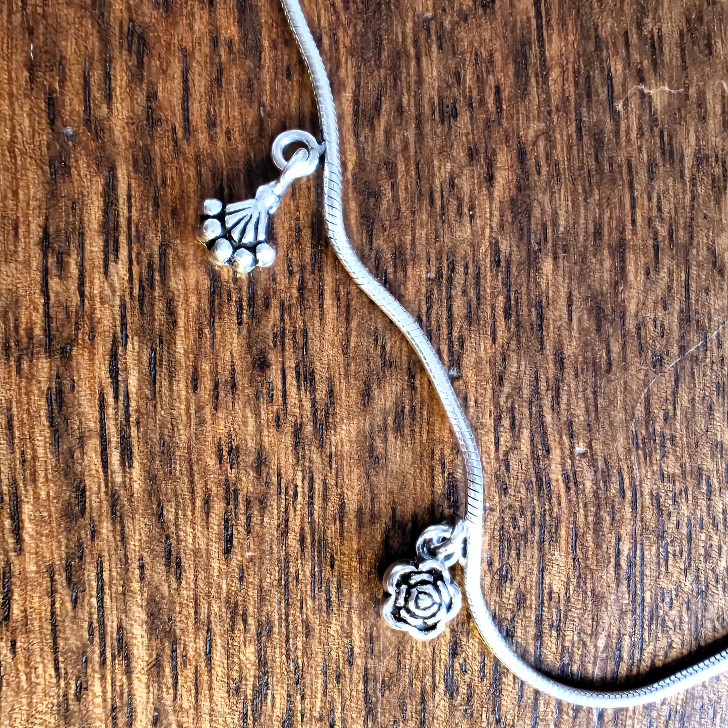 925 Silver Women Anklet With Circular Rose and Hangings