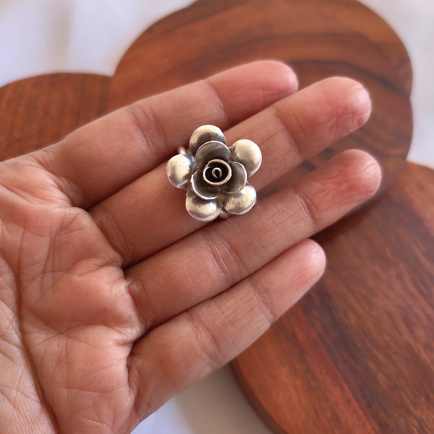 Statement 3D Glossy Rose Floral Ring Small