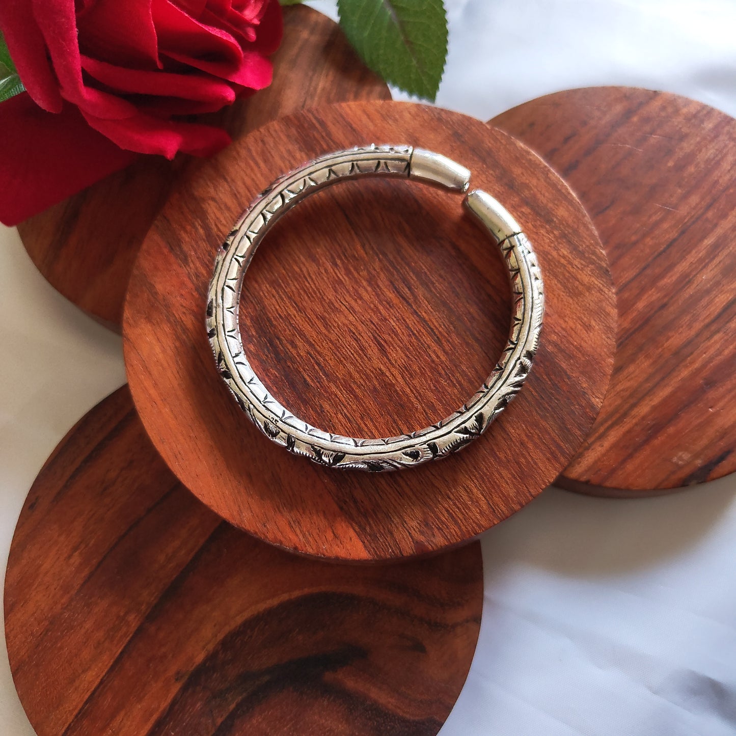 Silver Adjustable Open Classic Chitai Kada Bangle