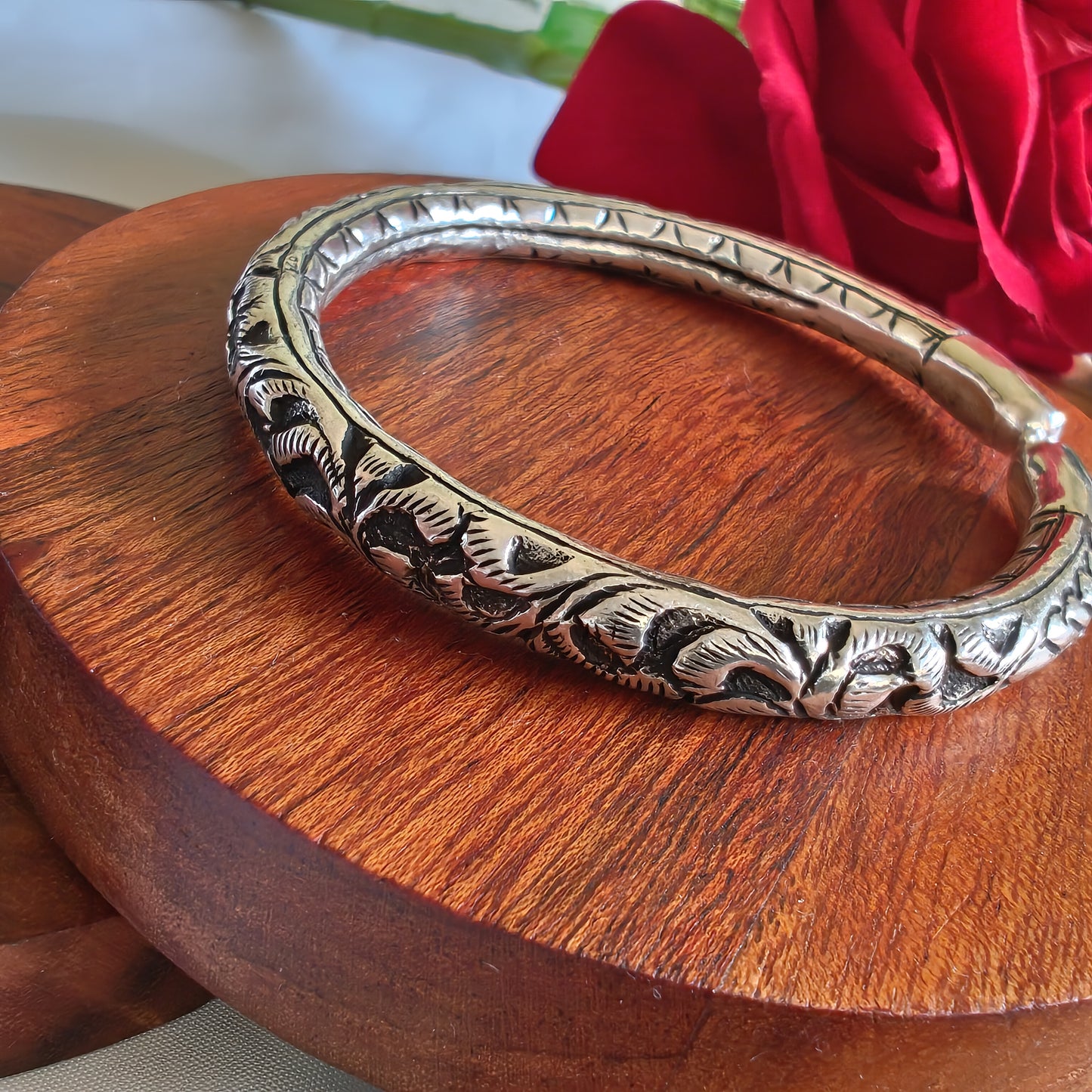 Silver Adjustable Open Classic Chitai Kada Bangle