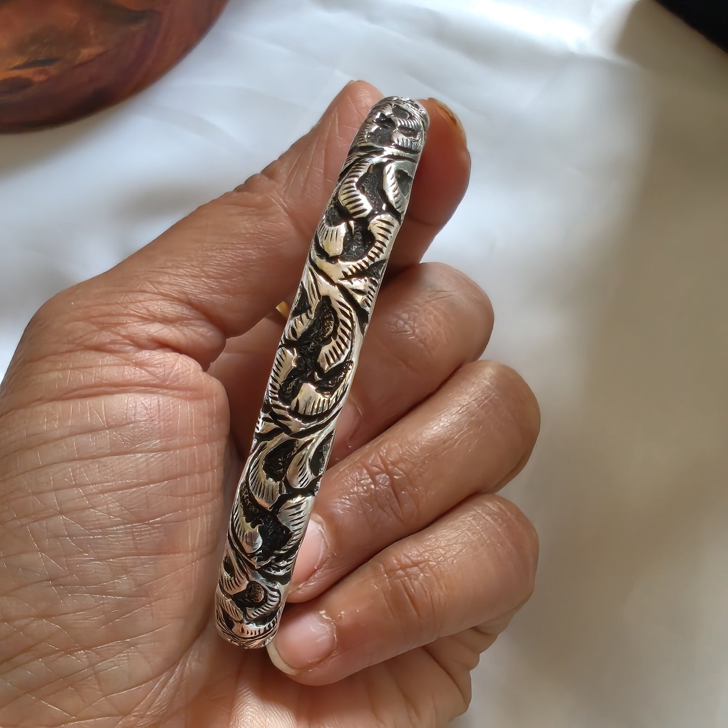 Silver Adjustable Open Classic Chitai Kada Bangle