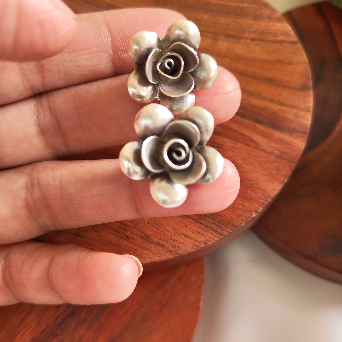 Floral 3D Glossy Rose Earring With Post Stud Small