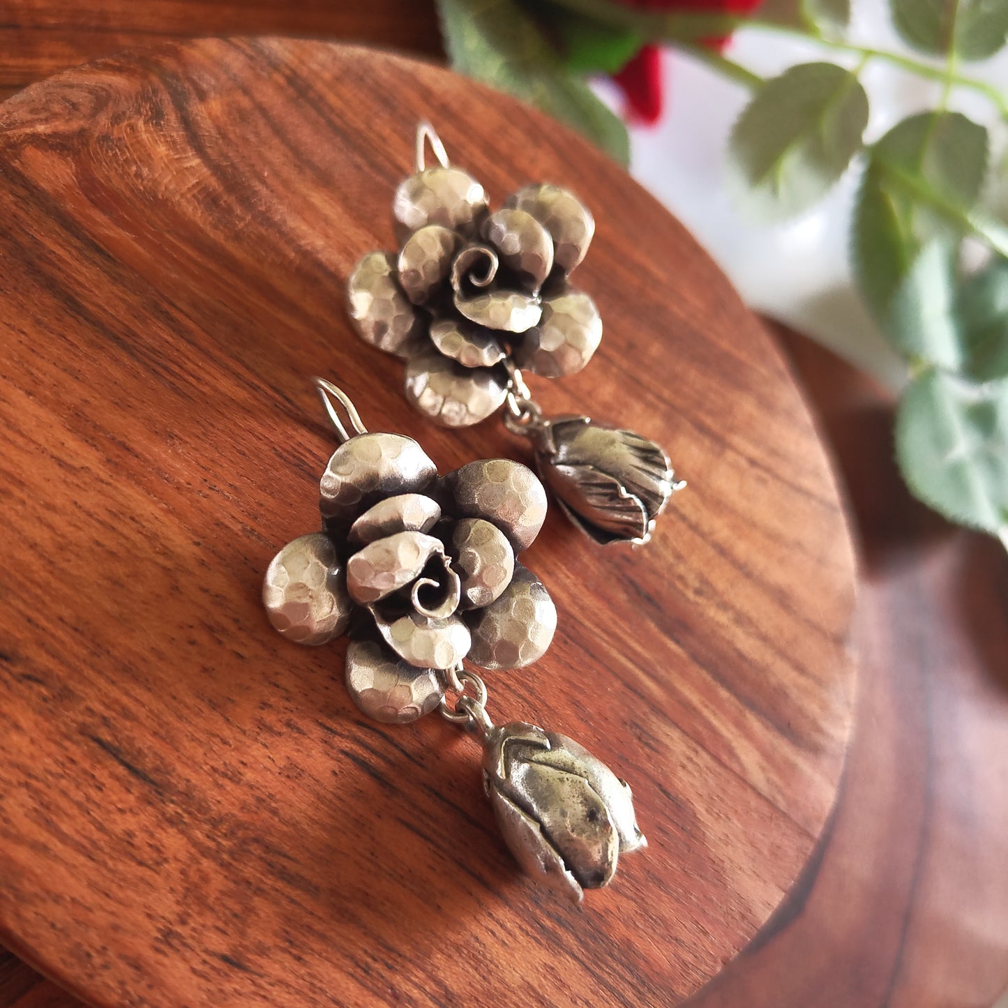 Statement 3D Floral Textured Rose Earring With Bud Drops