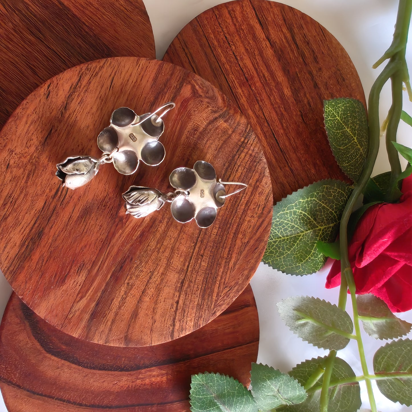 Statement 3D Floral Textured Rose Earring With Bud Drops