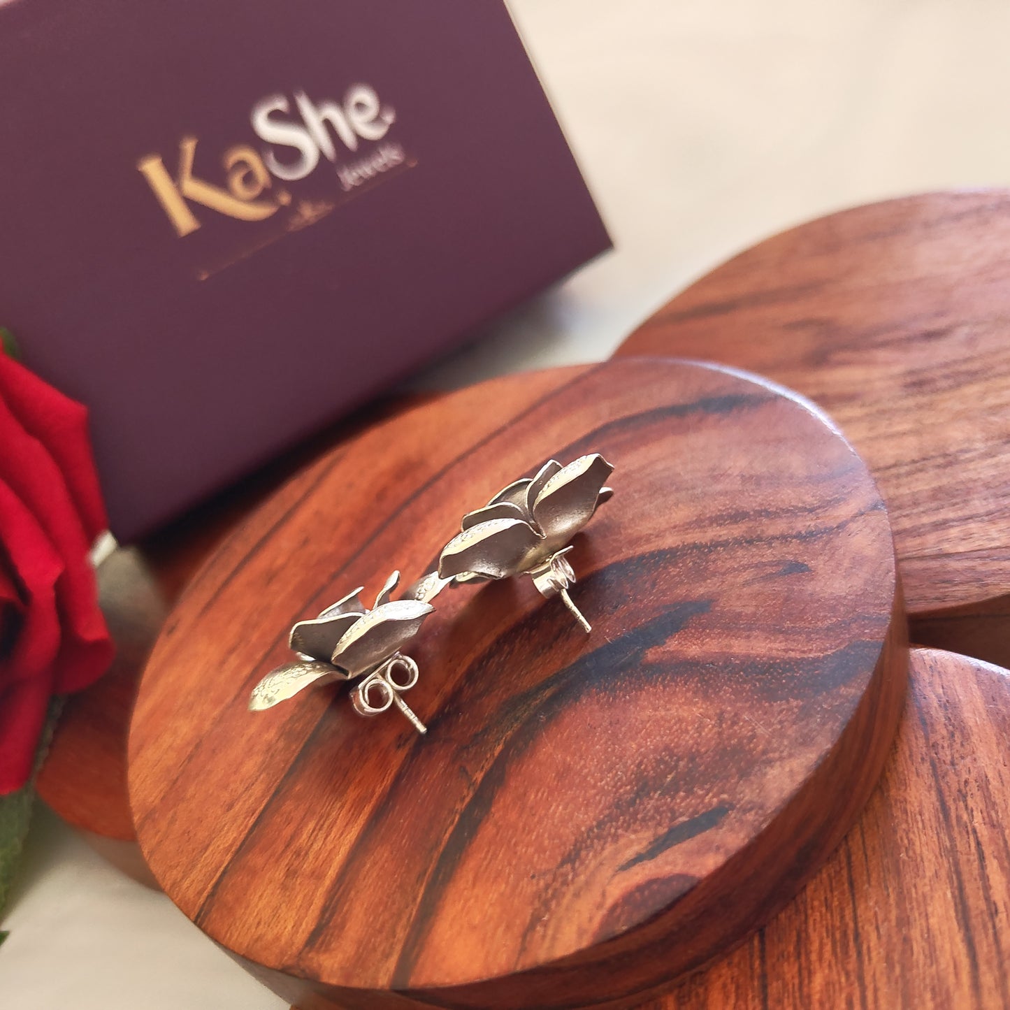 Exclusive Statement Four Petal Floral Rose 3D Earring With Post Stud