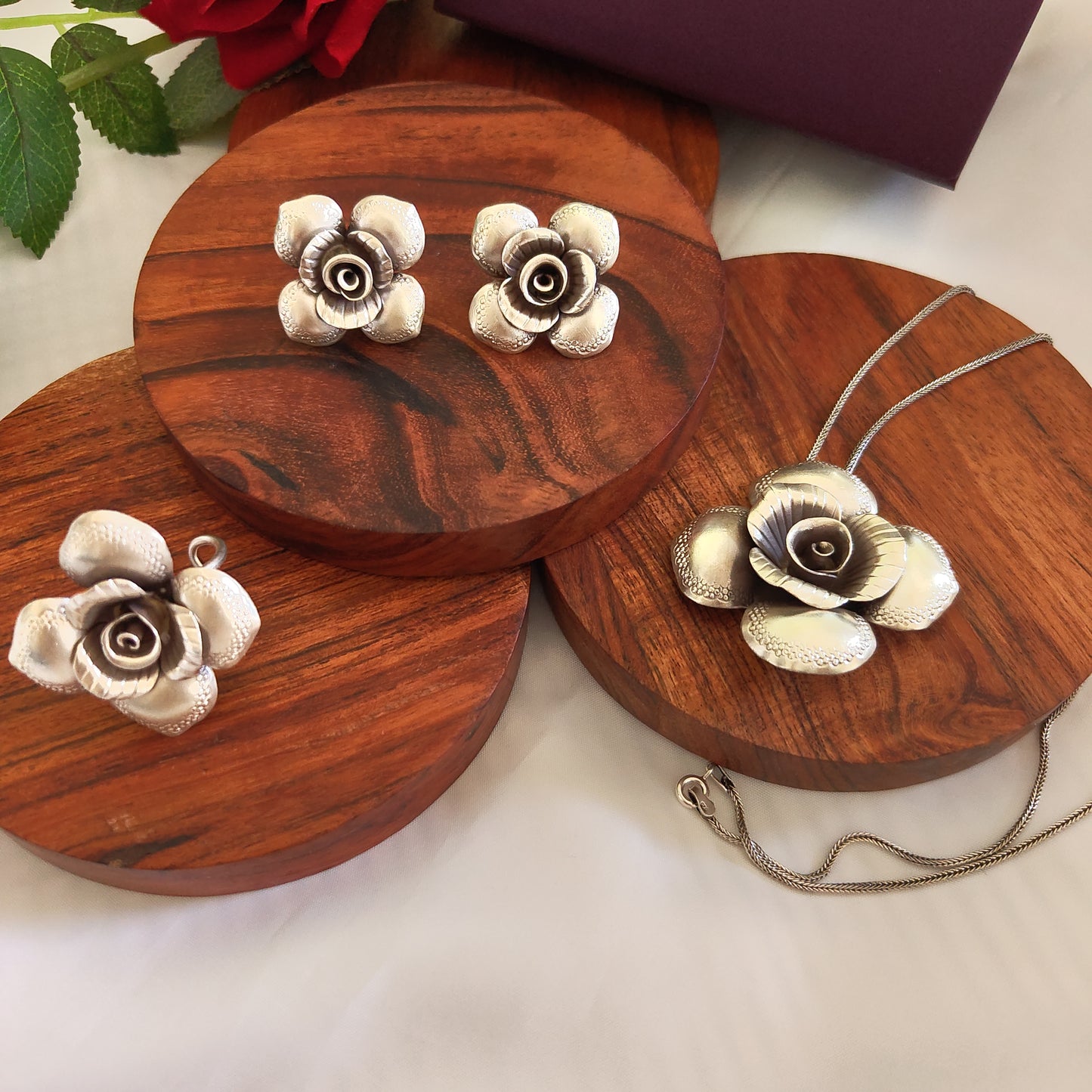 Statement 3D Four Petal Rose Floral Ring with Texture
