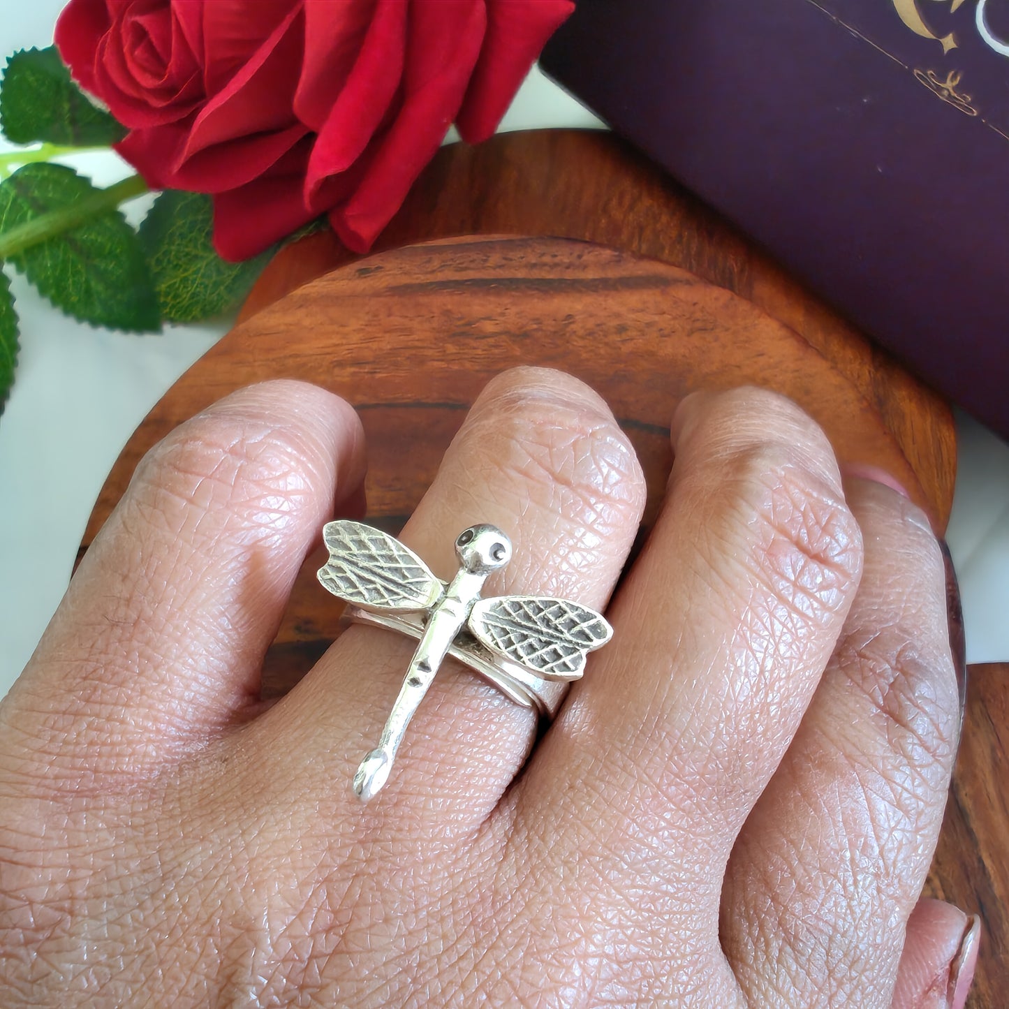 Dragonfly Adjustable Ring With Texture