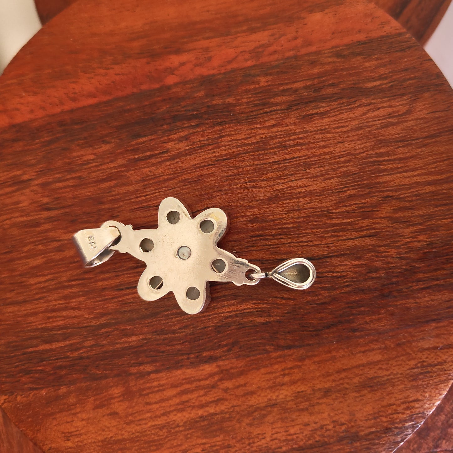 Classic Silver Cut Pearl Floral Pendant With Drop