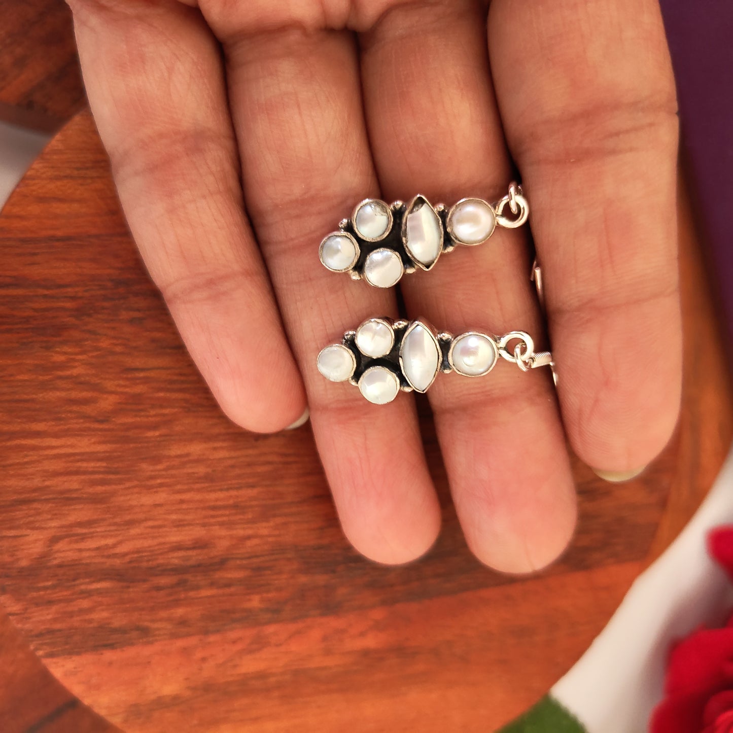 Cut Peal Earring with Hooks Small