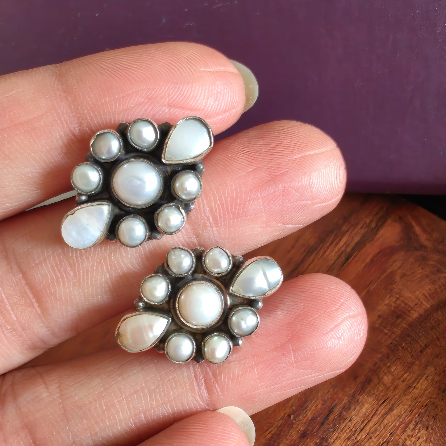 Cut Pearl Leaf Earring with Post and Screw