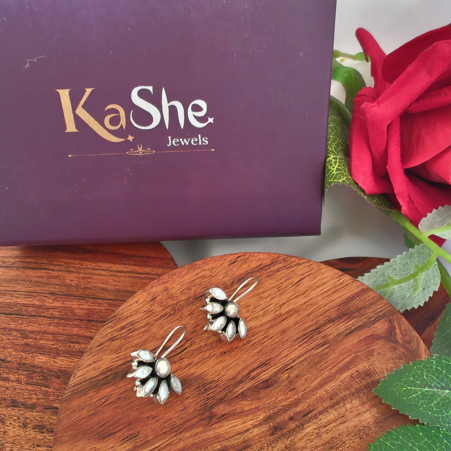 Cut Pearl Half Floral Earring with Hooks Small