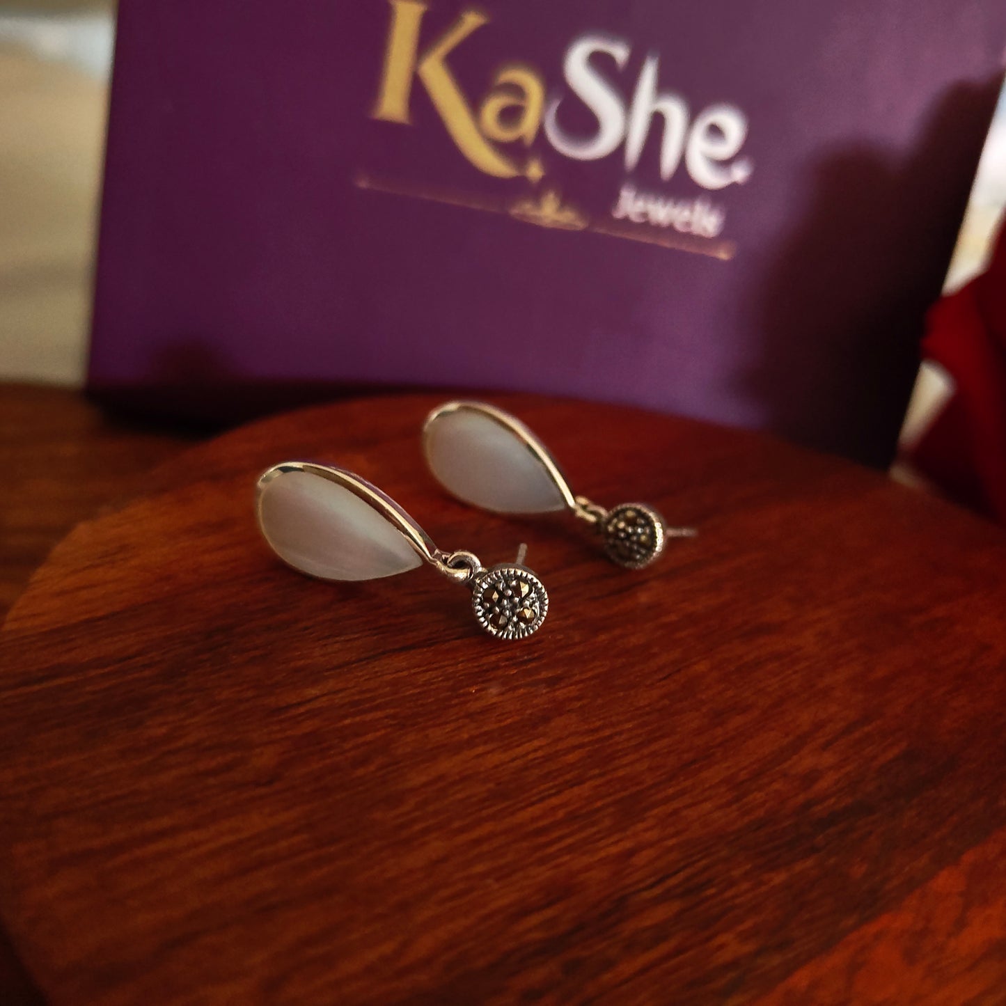 Classic Mother of Pearl Marcasite Earrings With Screw Post