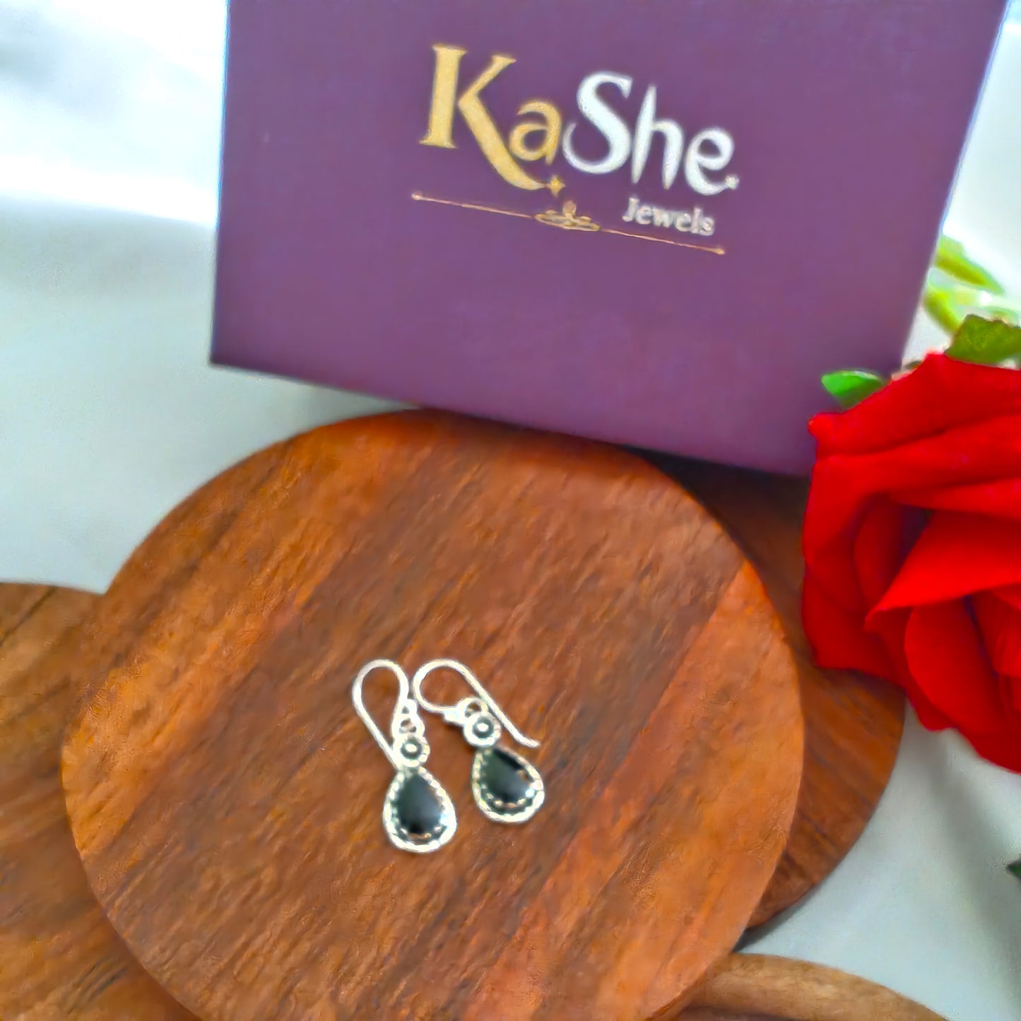 Dainty Flower And Black Enamel Pear Drop Earring