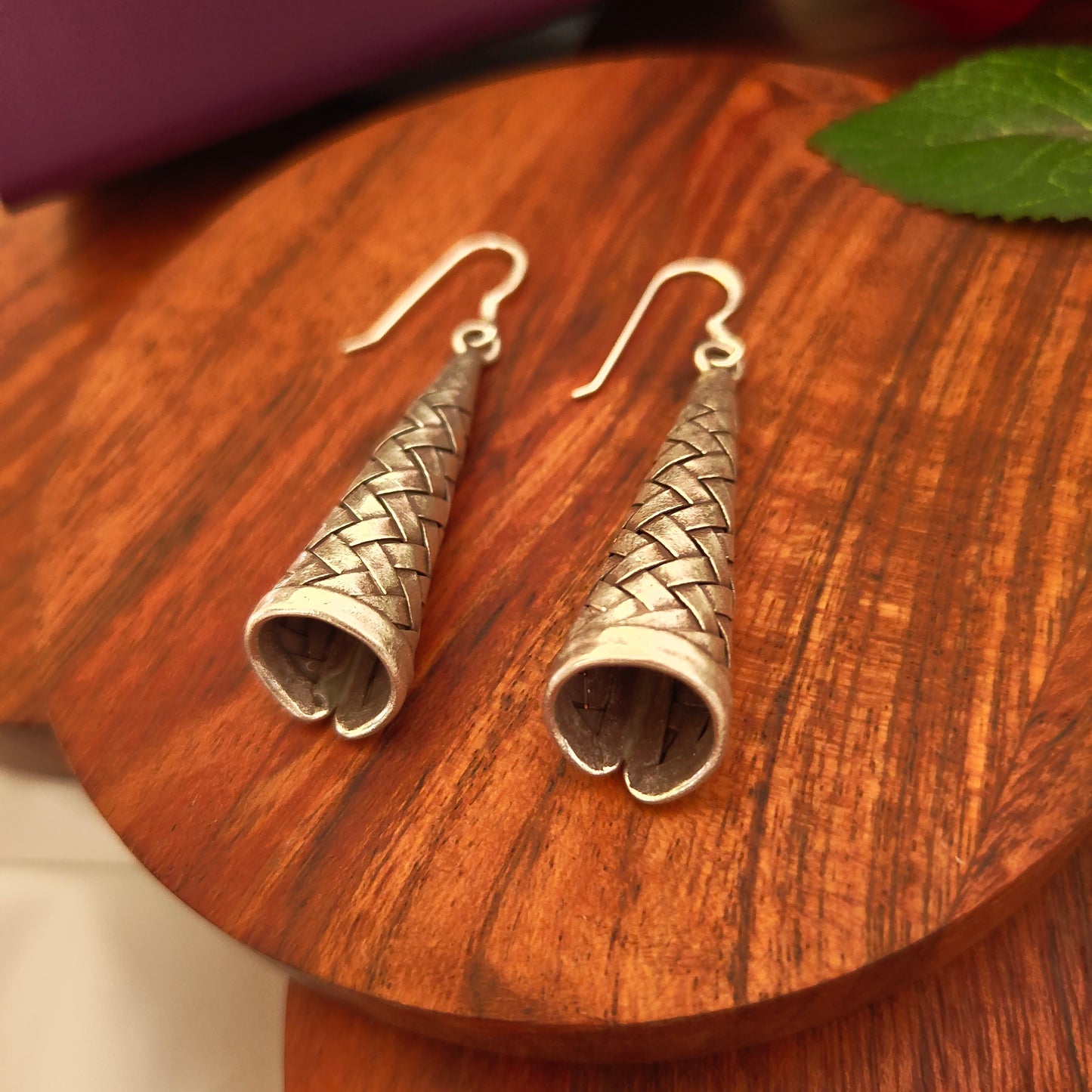 Boho Braided Cone 925 Silver Earring with Hooks