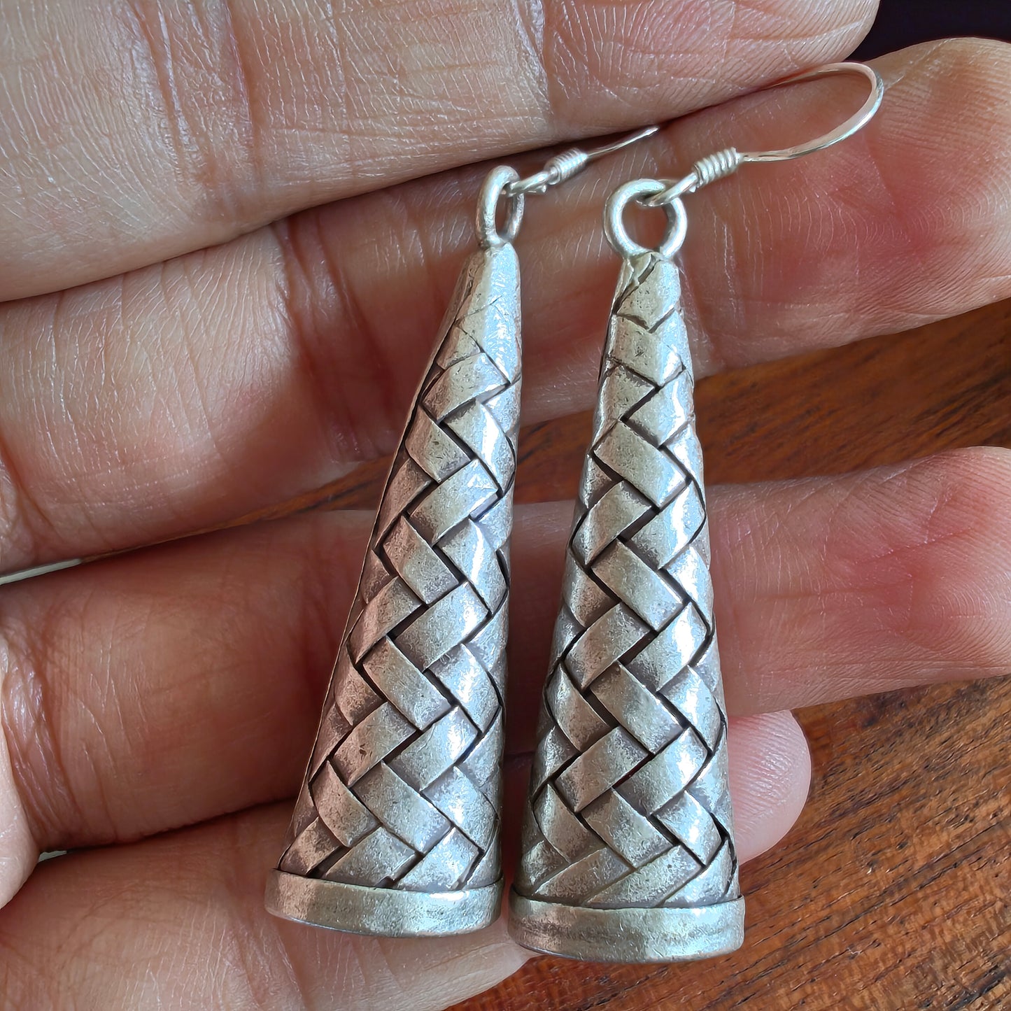 Boho Braided Cone 925 Silver Earring with Hooks