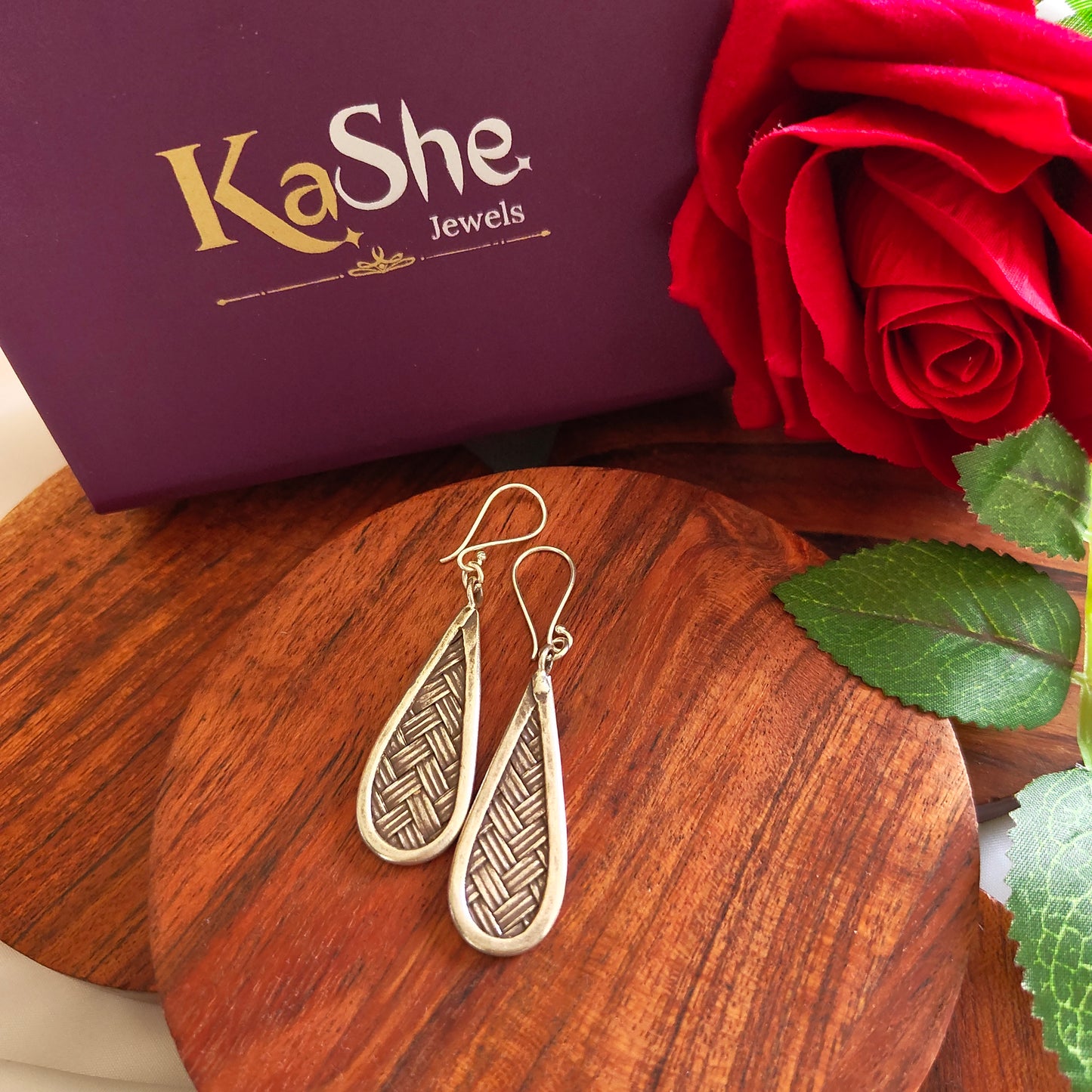 925 Silver Weaving Textured Boho Pear Earrings With Hooks