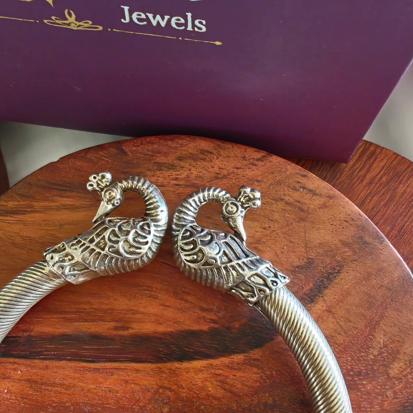 925 Silver Intricate Textured Peacock Openable Kada Bangle