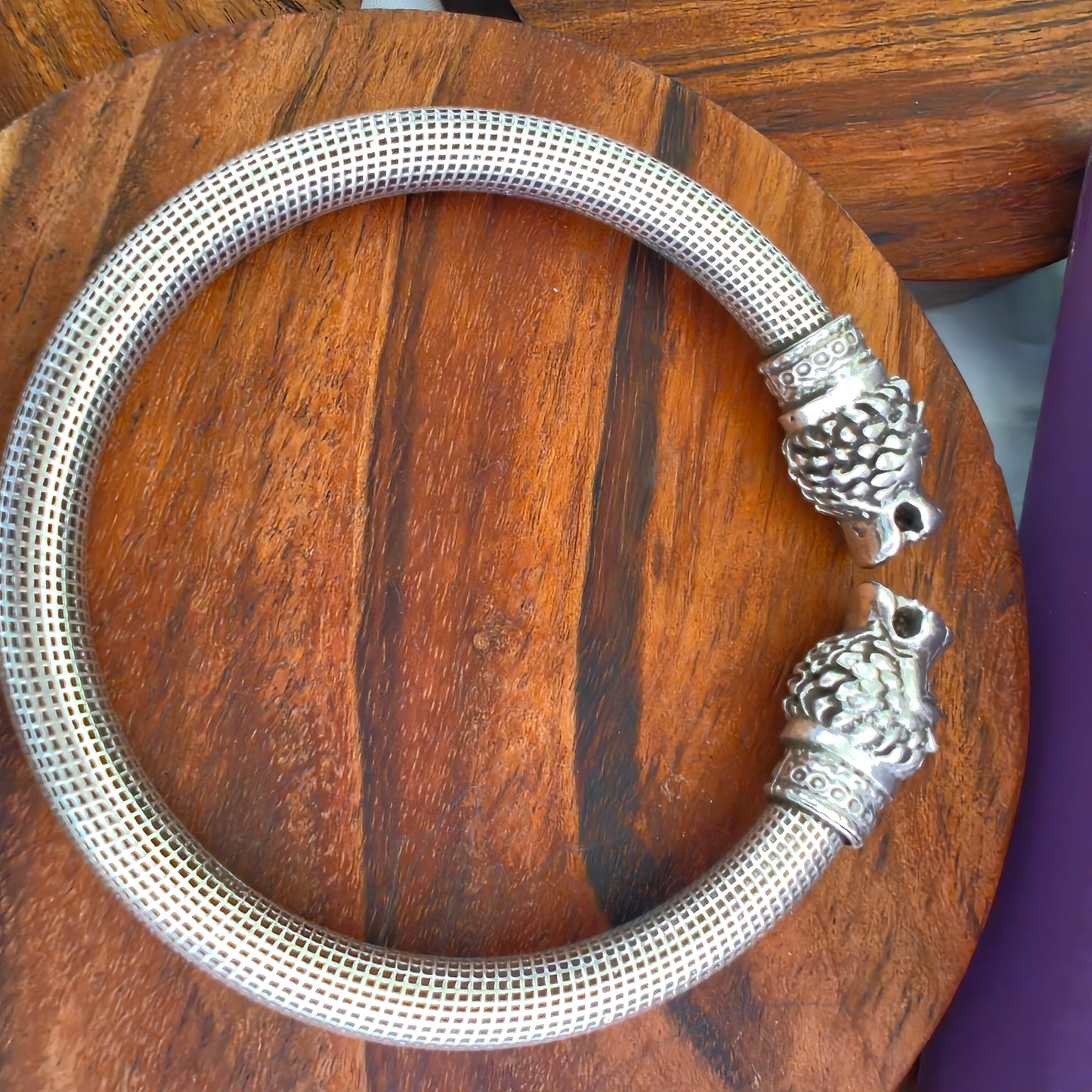 Silver Intricate Textured Dragon Kada Bangle