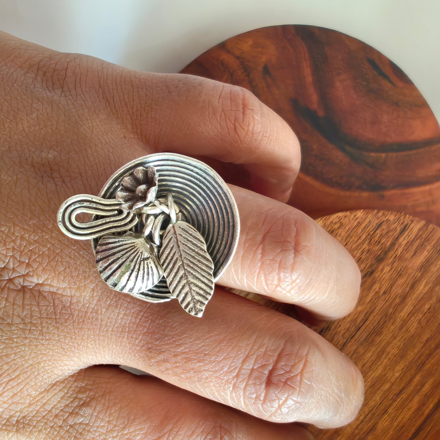 Statement Spiral Ring With Charms
