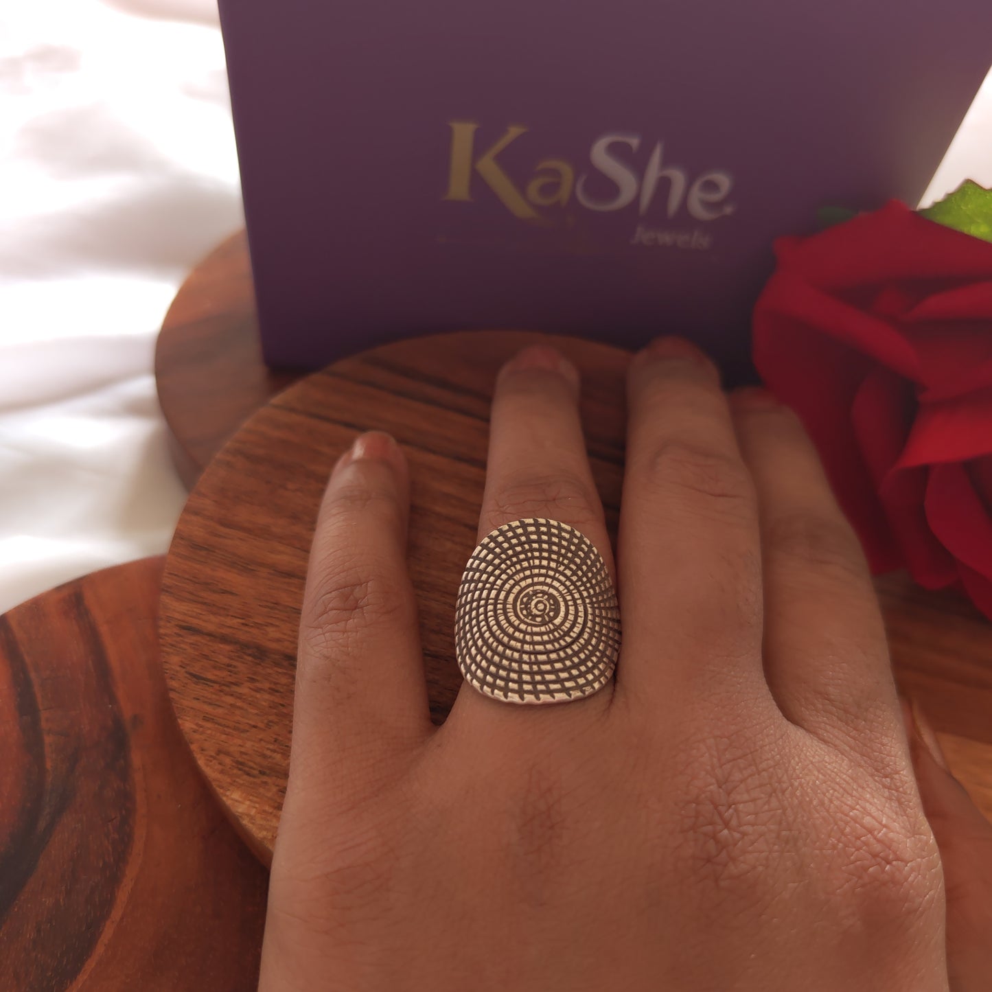 925 Silver Textured Statement Flat Ring