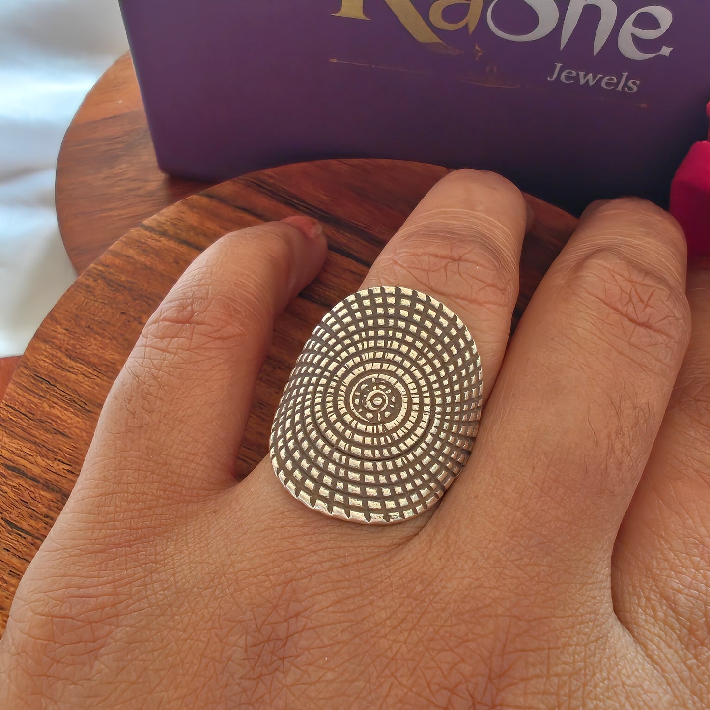 925 Silver Textured Statement Flat Ring