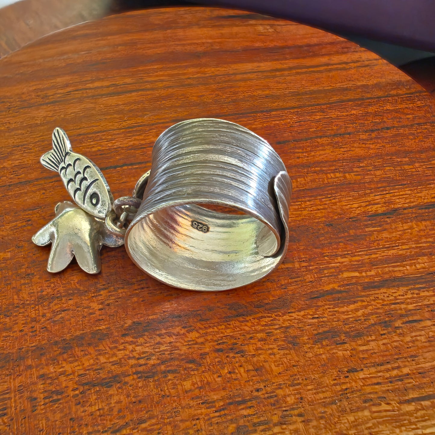 Statement Boho Textured Ring With Charms (ix)