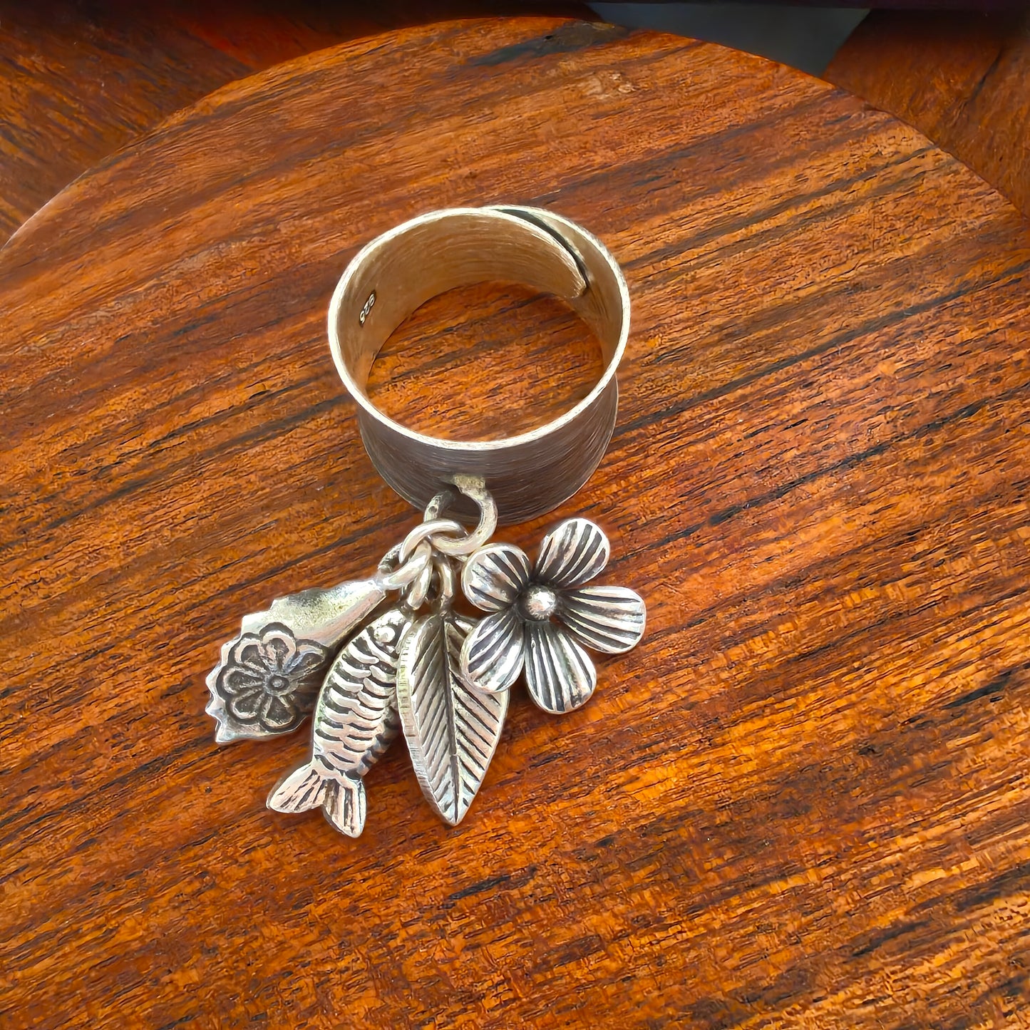 Statement Boho Textured Ring With Charms (x)