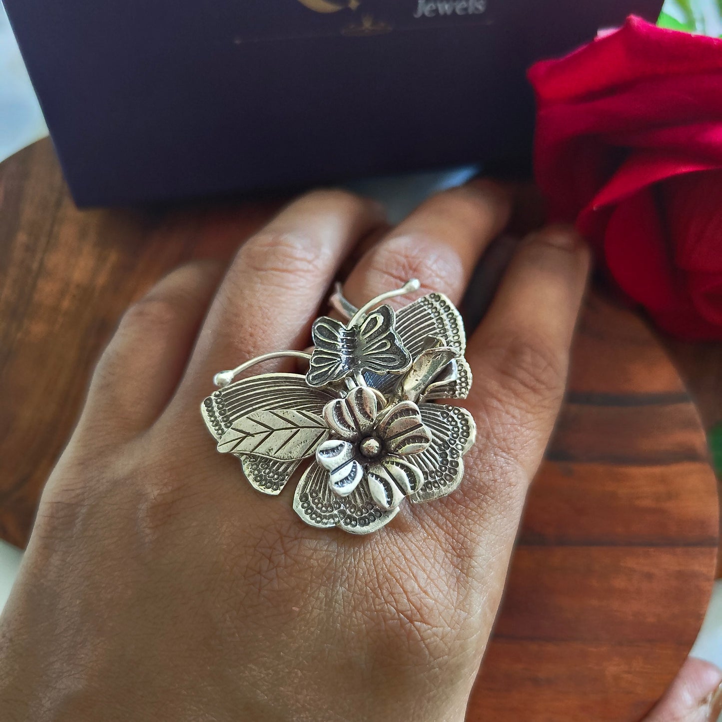 Statement Butterfly Ring With Charms