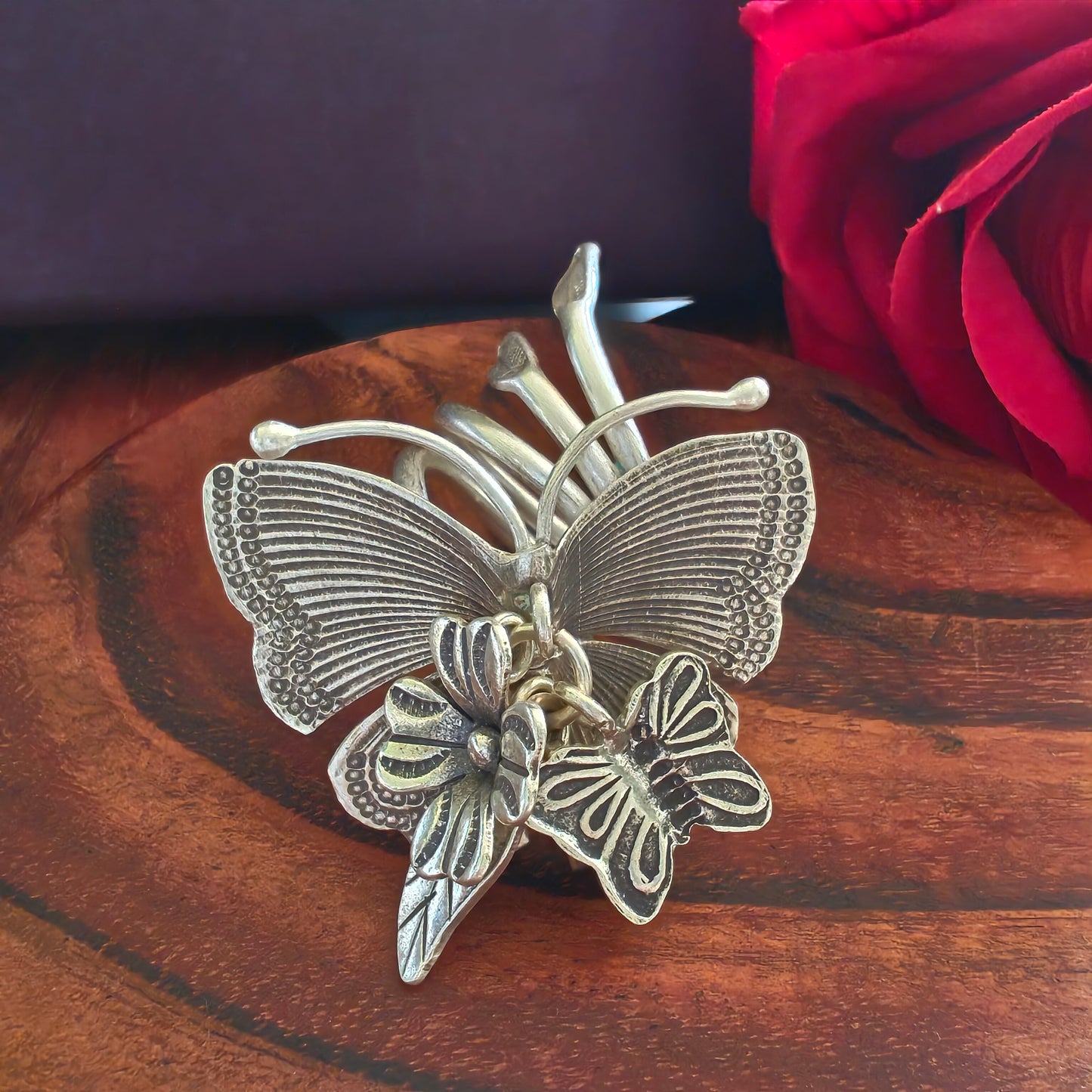 Statement Butterfly Ring With Charms