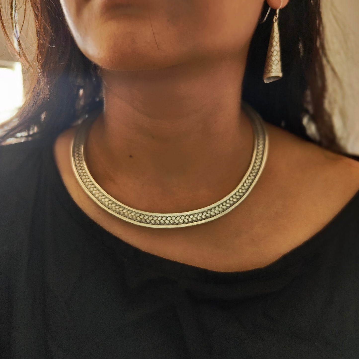 925 Silver Boho Braided Hasli Necklace