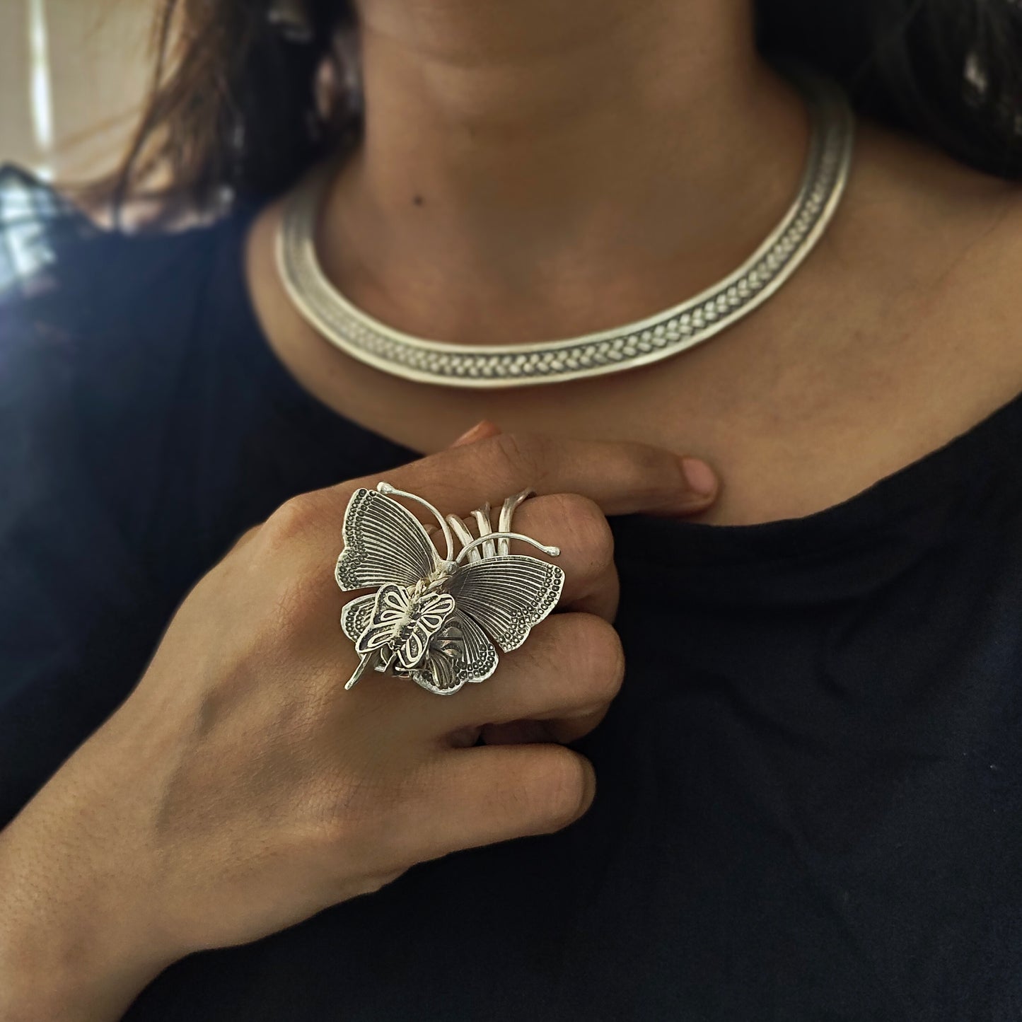 Statement Butterfly Ring With Charms
