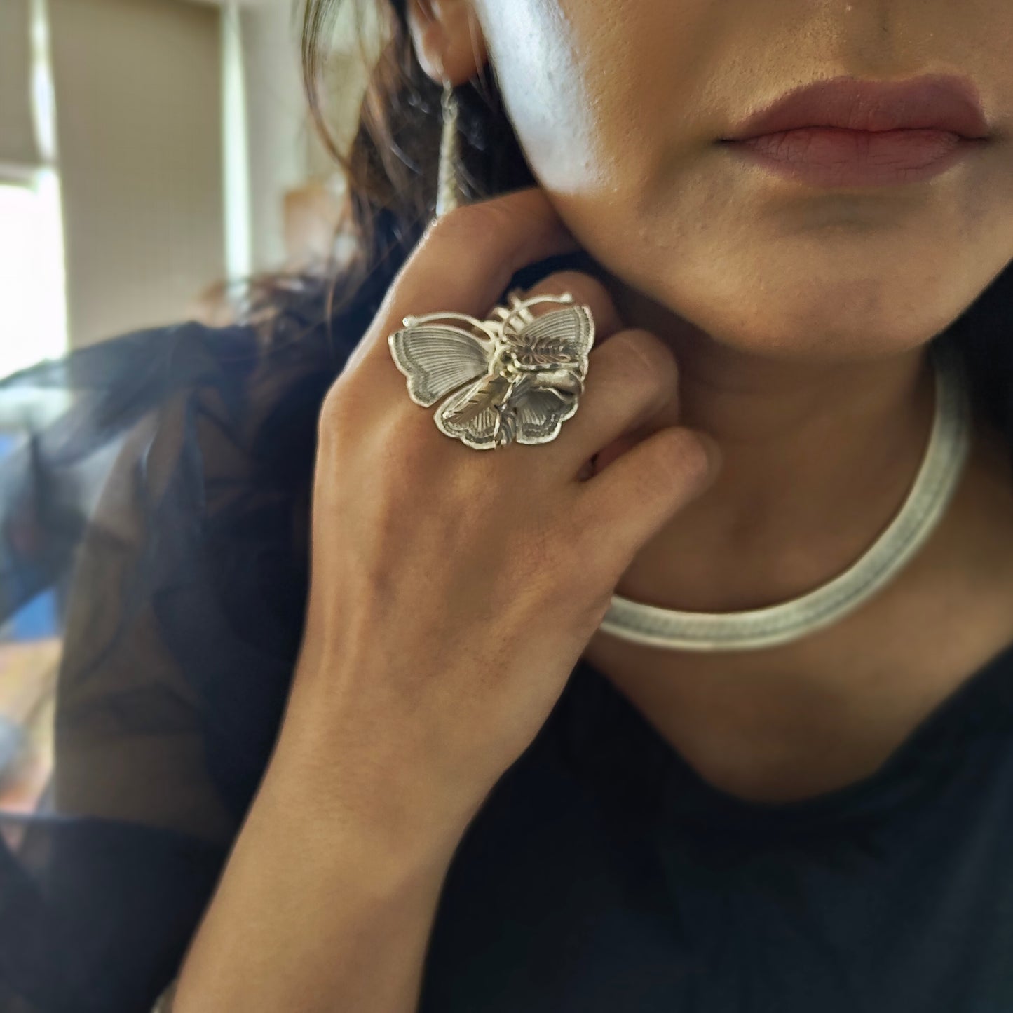 Statement Butterfly Ring With Charms