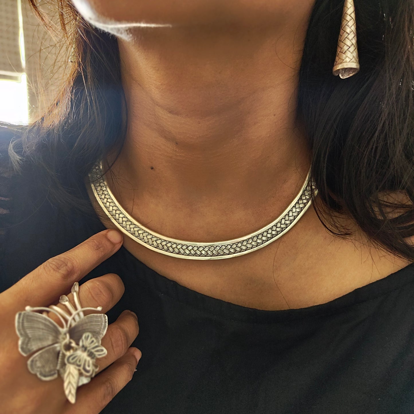 925 Silver Boho Braided Hasli Necklace