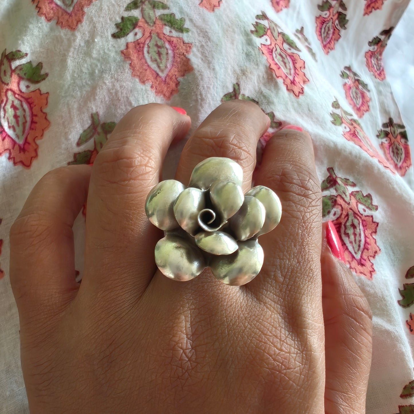 Statement 3D Rose Floral Glossy Ring
